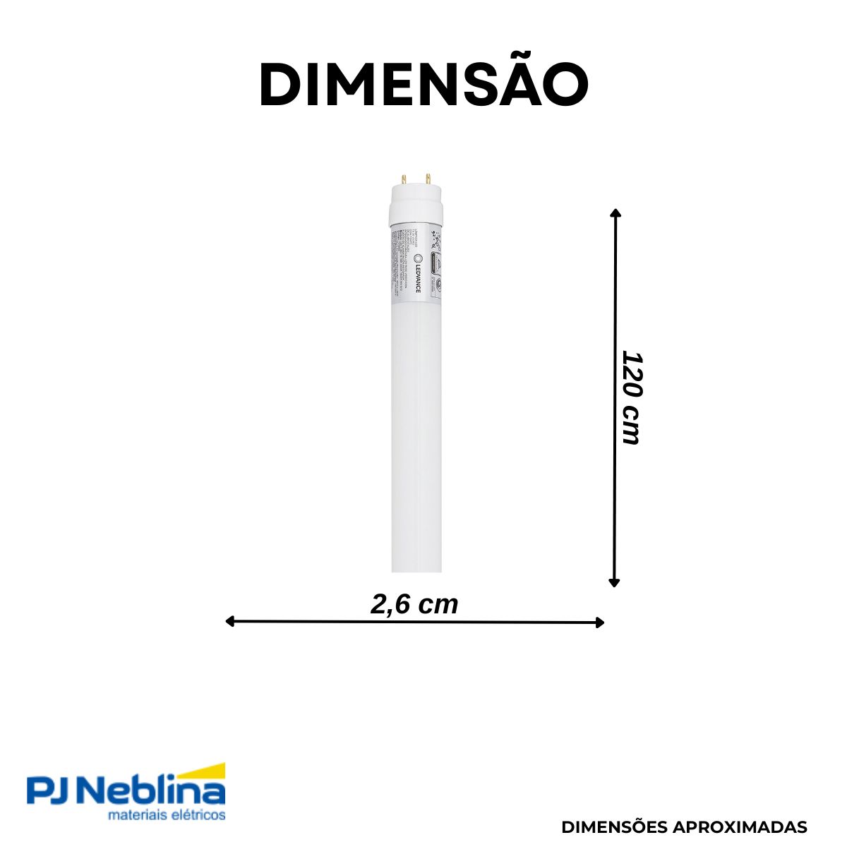 Lâmpada Led Tubular T8 18W Bivolt G13 3000K Branco Quente Luz Amarela 1850Lm 1200Mm Vidro - Ledvance
