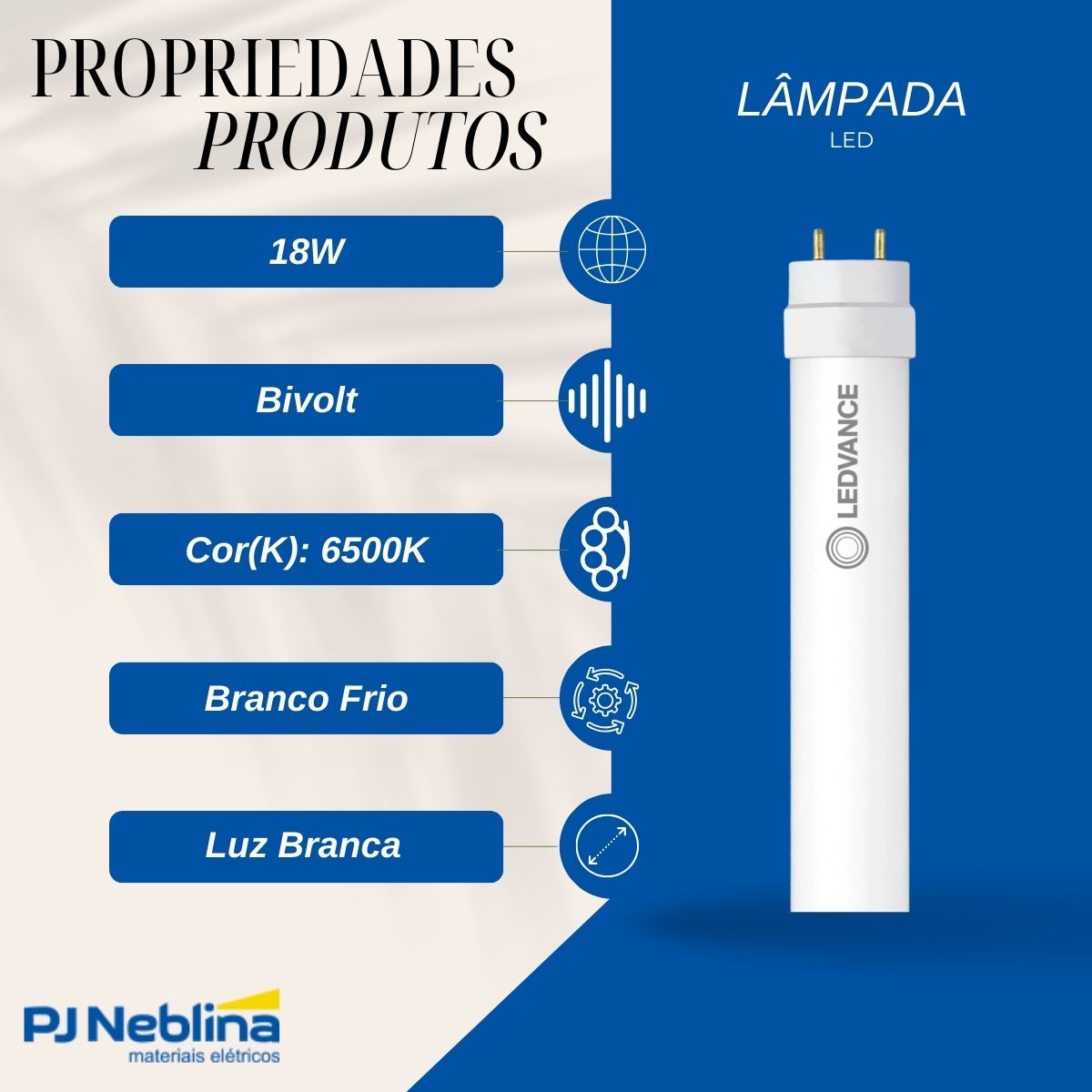 Lâmpada Led Tubular T8 18W Bivolt G13 4000K Branco Neutro Luz Branca 1850Lm 1200Mm Vidro - Ledvance