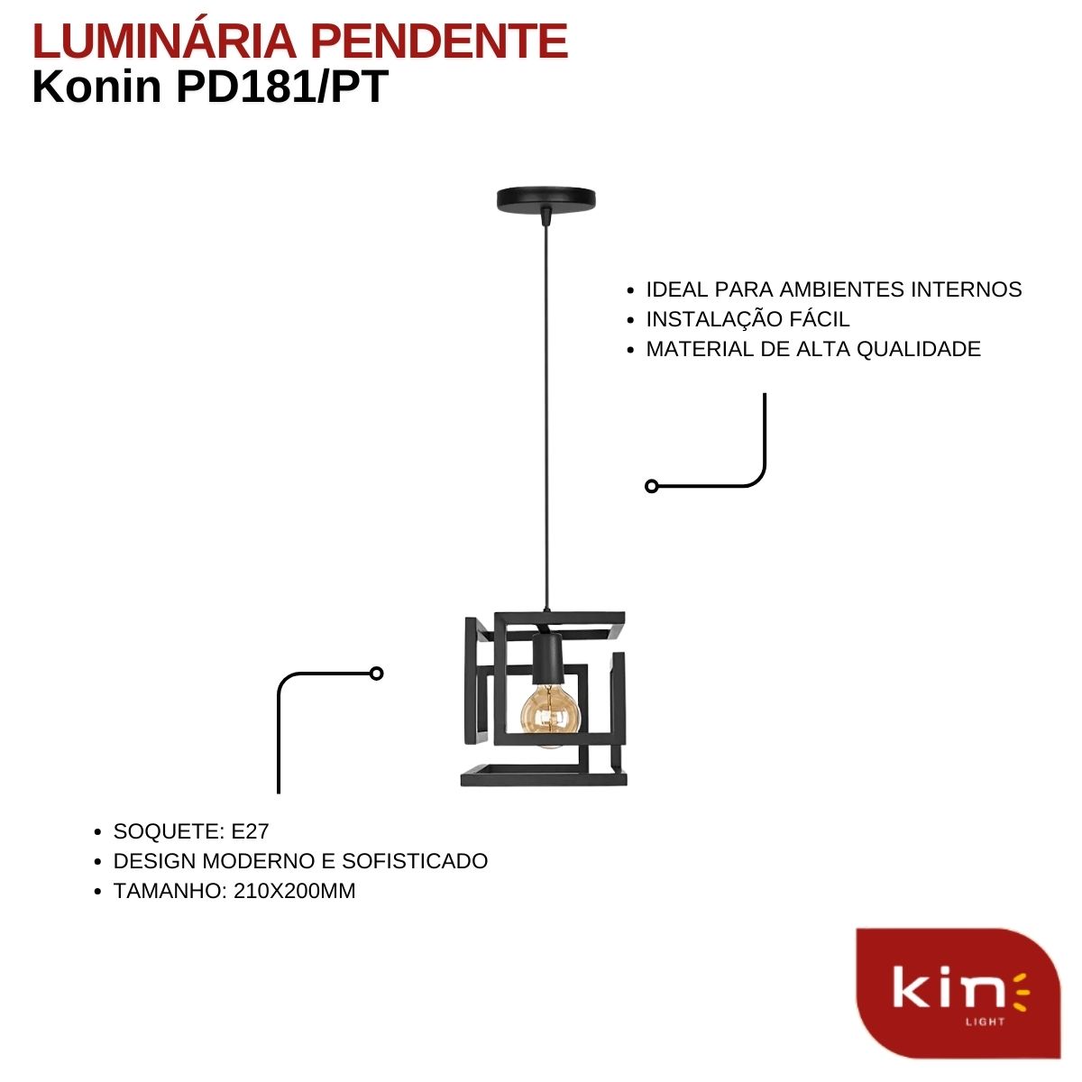 Luminária Pendente Konin Preto - Kin Light