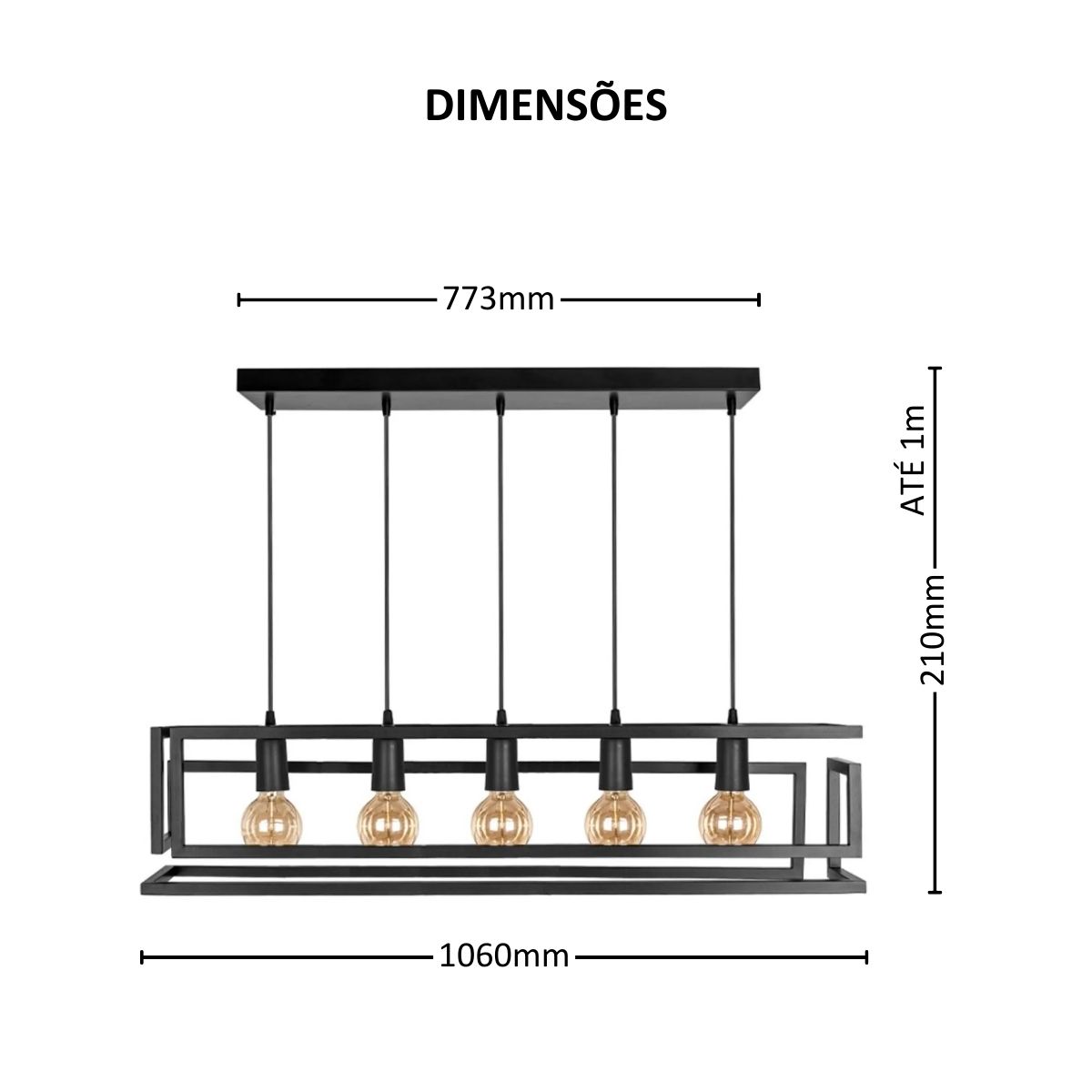 Luminária Pendente Konin Preto 5 Lâmpadas - Kin Light