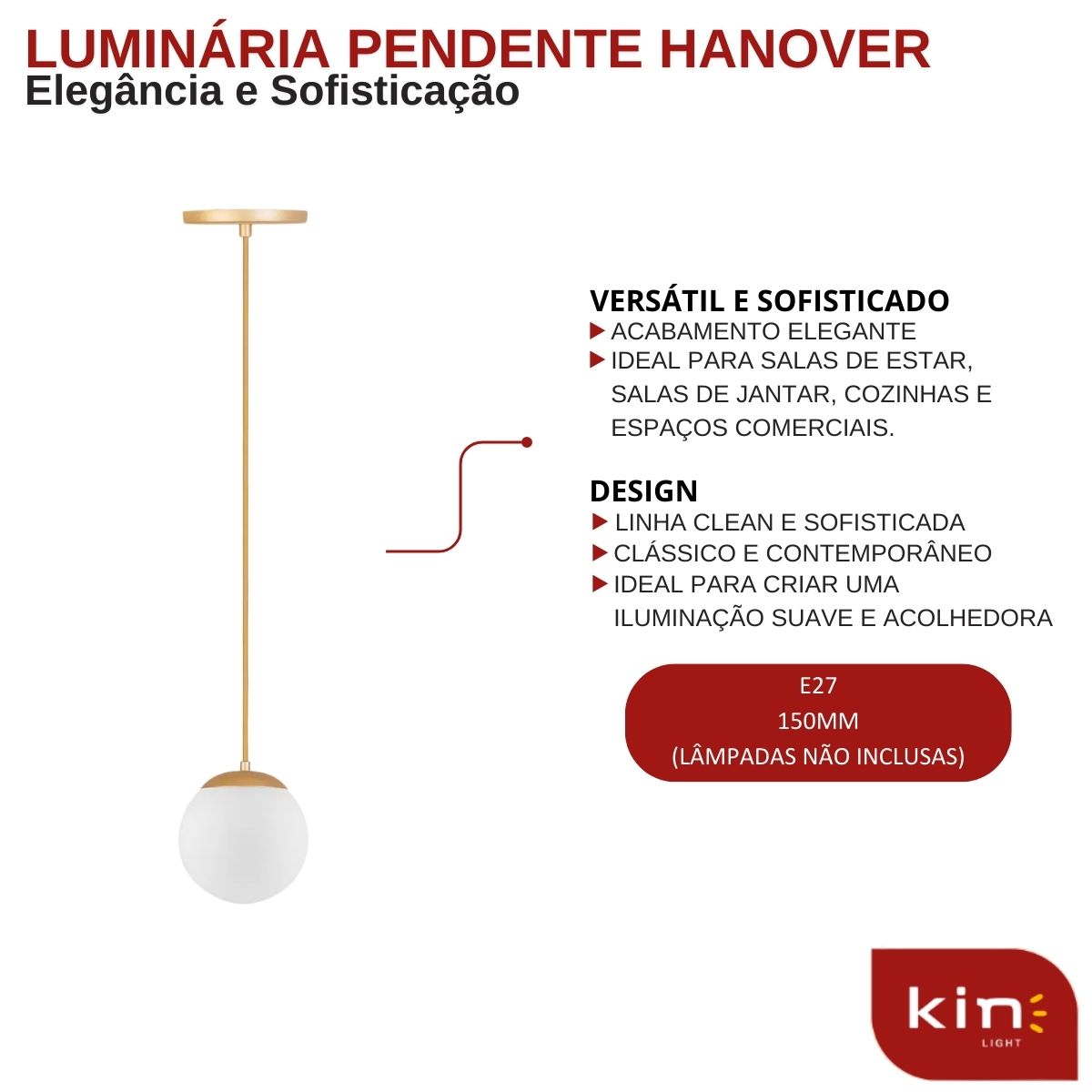 Luminária Pendente Hanover Champanhe e Dourado - Kin Light