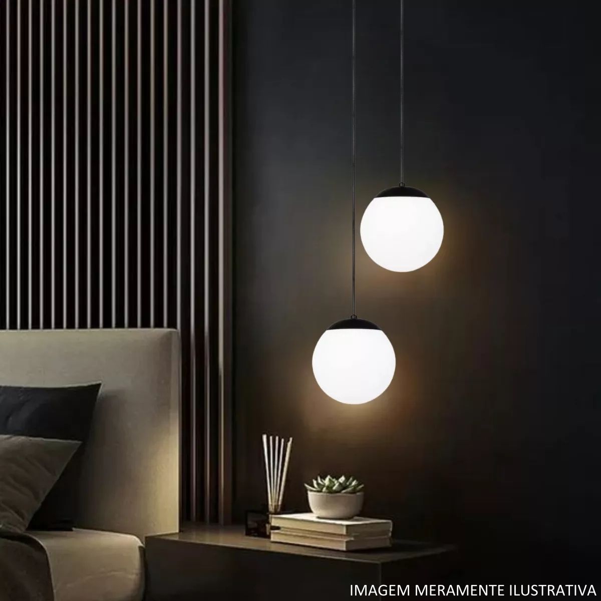 Luminária Pendente Hanover Preto Globo Fosco - Kin Light