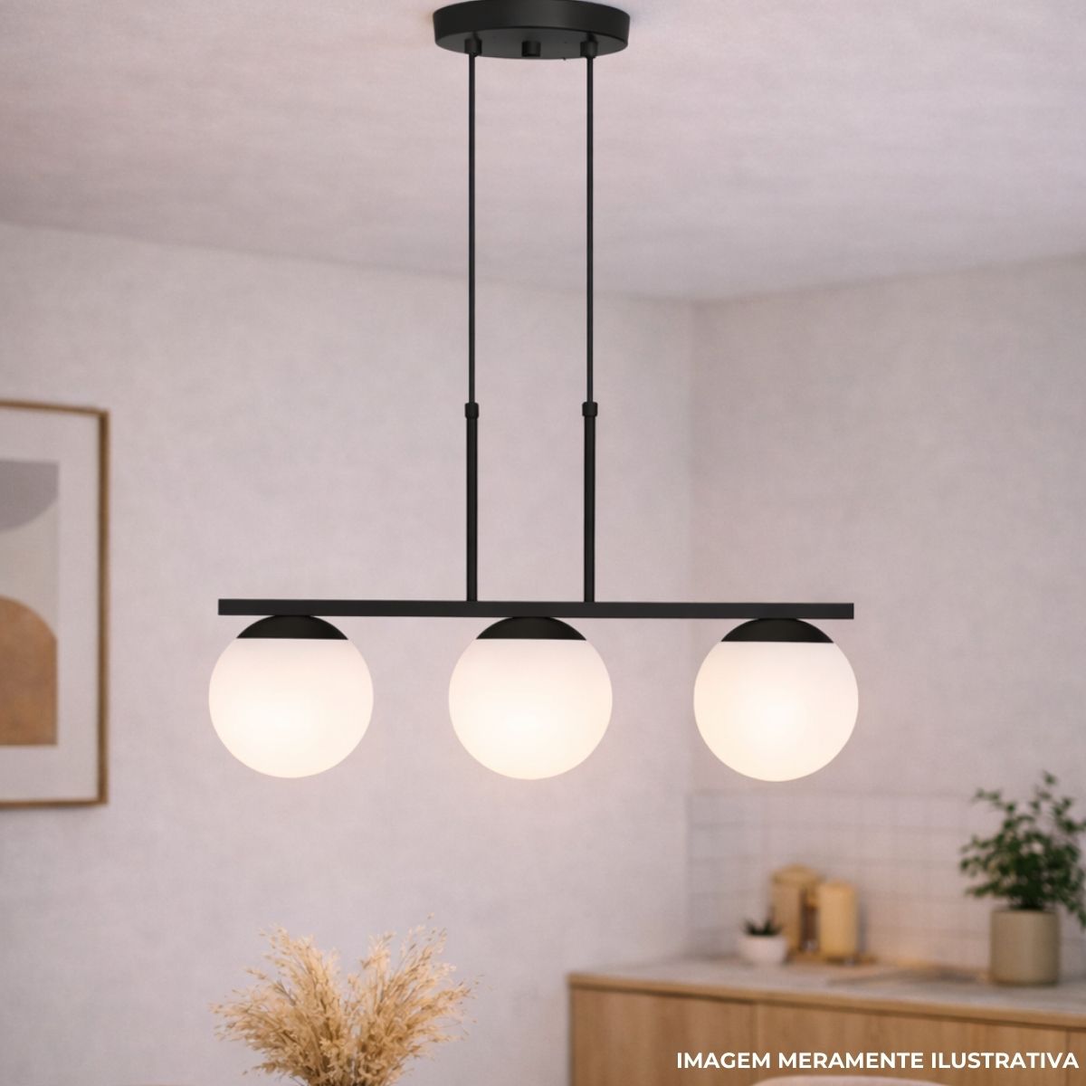 Luminaria Pendente Hanover Pt 3xe27 Globo Fosco