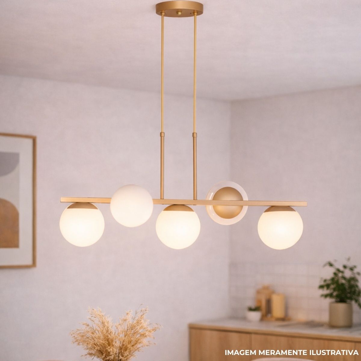 Luminaria Pendente Hanover Champanhe/dourado 5xe27 Globo Fos