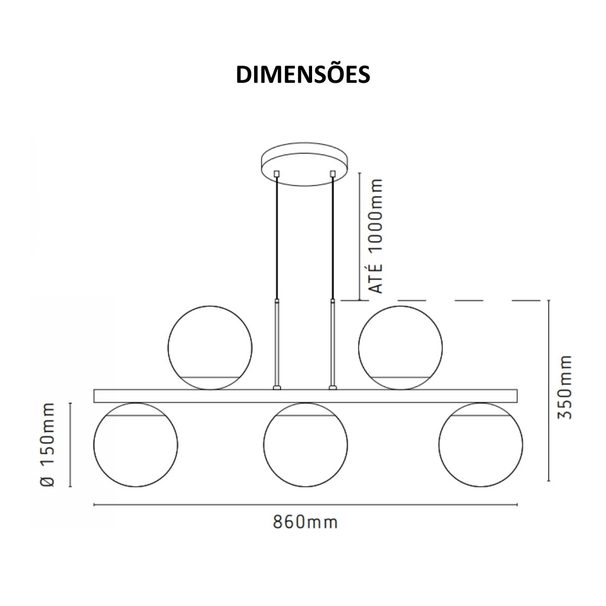 Pendente Hanover Preto 5 Lâmpadas - Kin Light