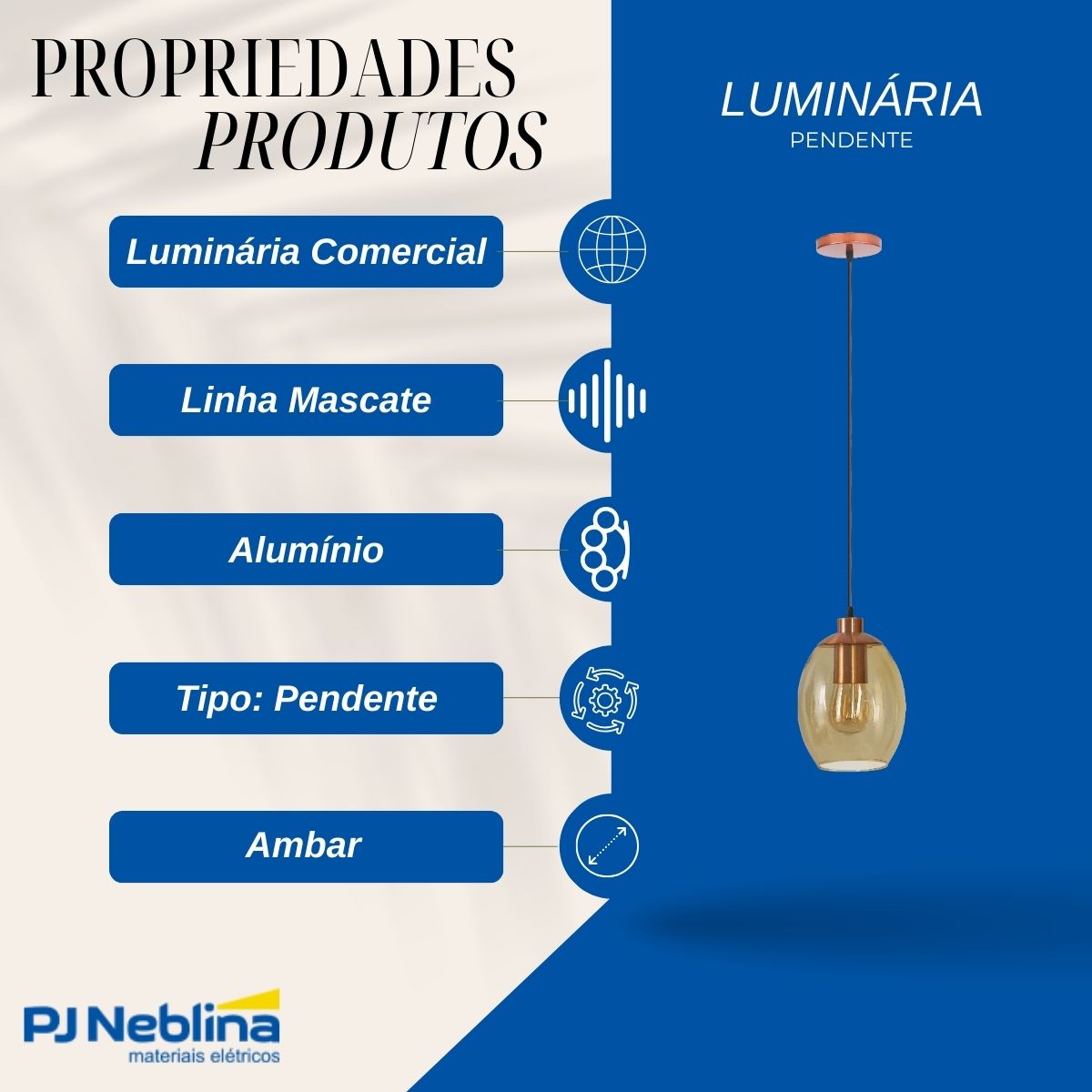 Luminaria Pendente Mascate Ambar E27