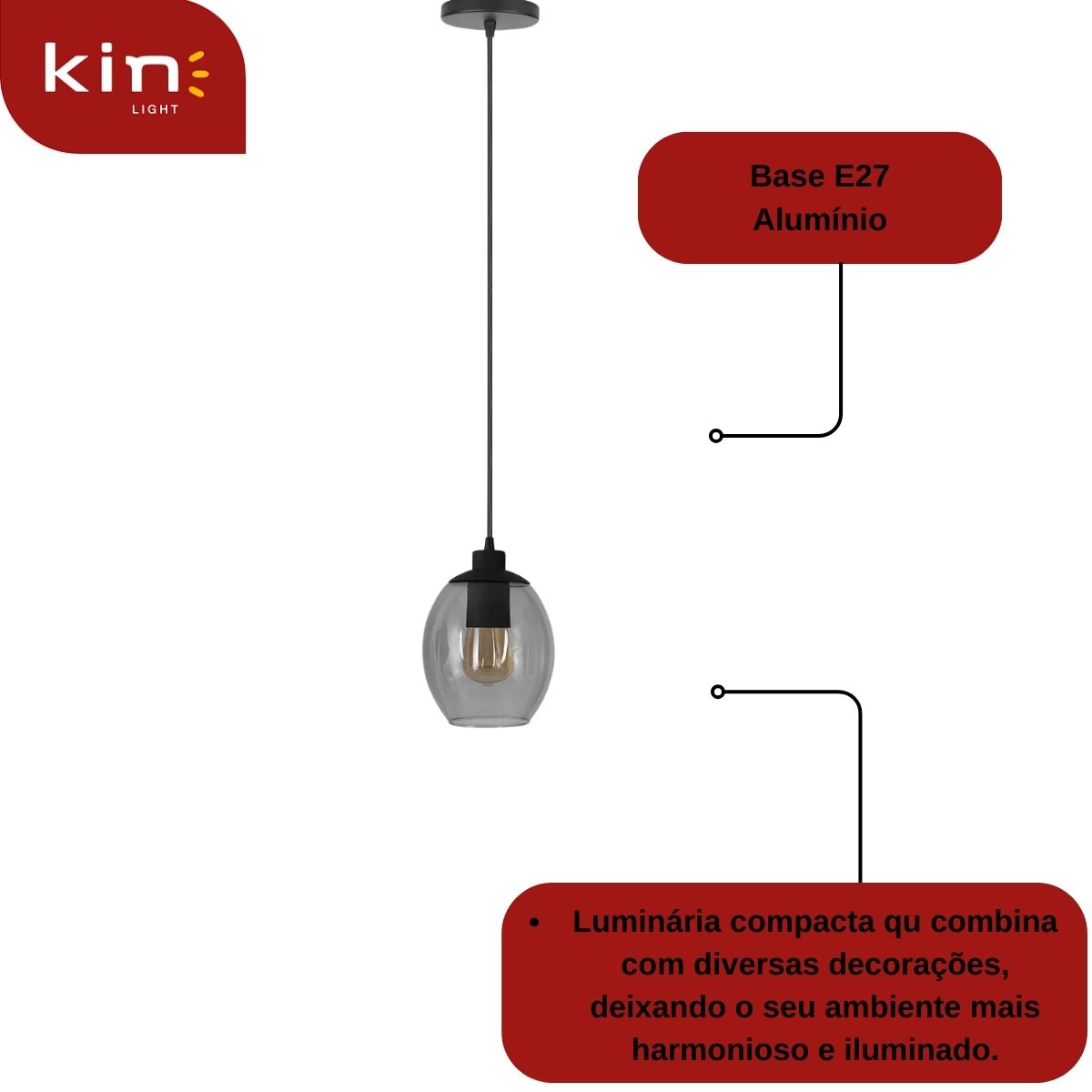 Luminária Pendente Mascate Fume - Kin Light