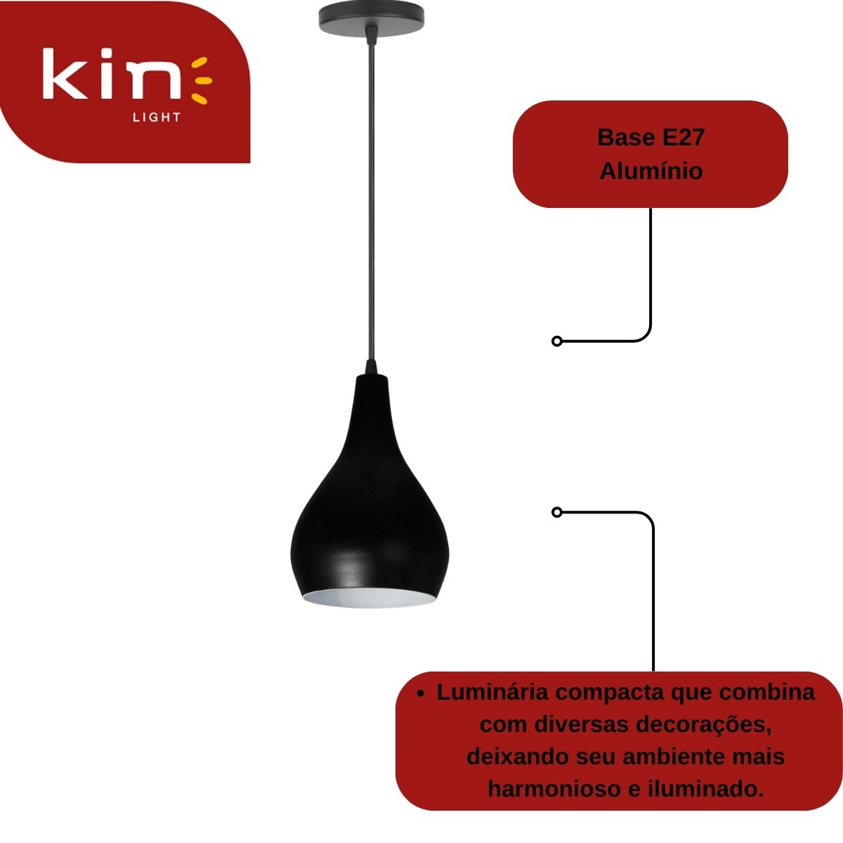 Luminária Pendente Nepal Preto E27 PD120/PT - Kin Light