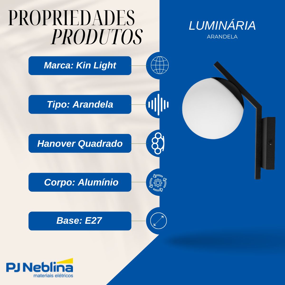 Luminaria Arandela Hanover quad Pt E27
