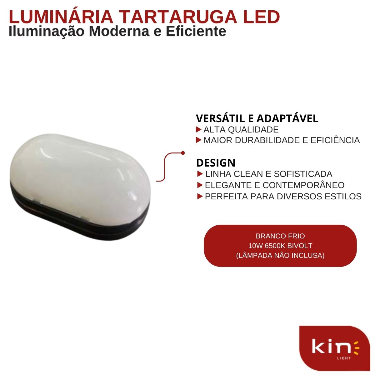 Luminária Tartaruga LED Preto Bivolt Iluminação Branco Frio - Kin Light