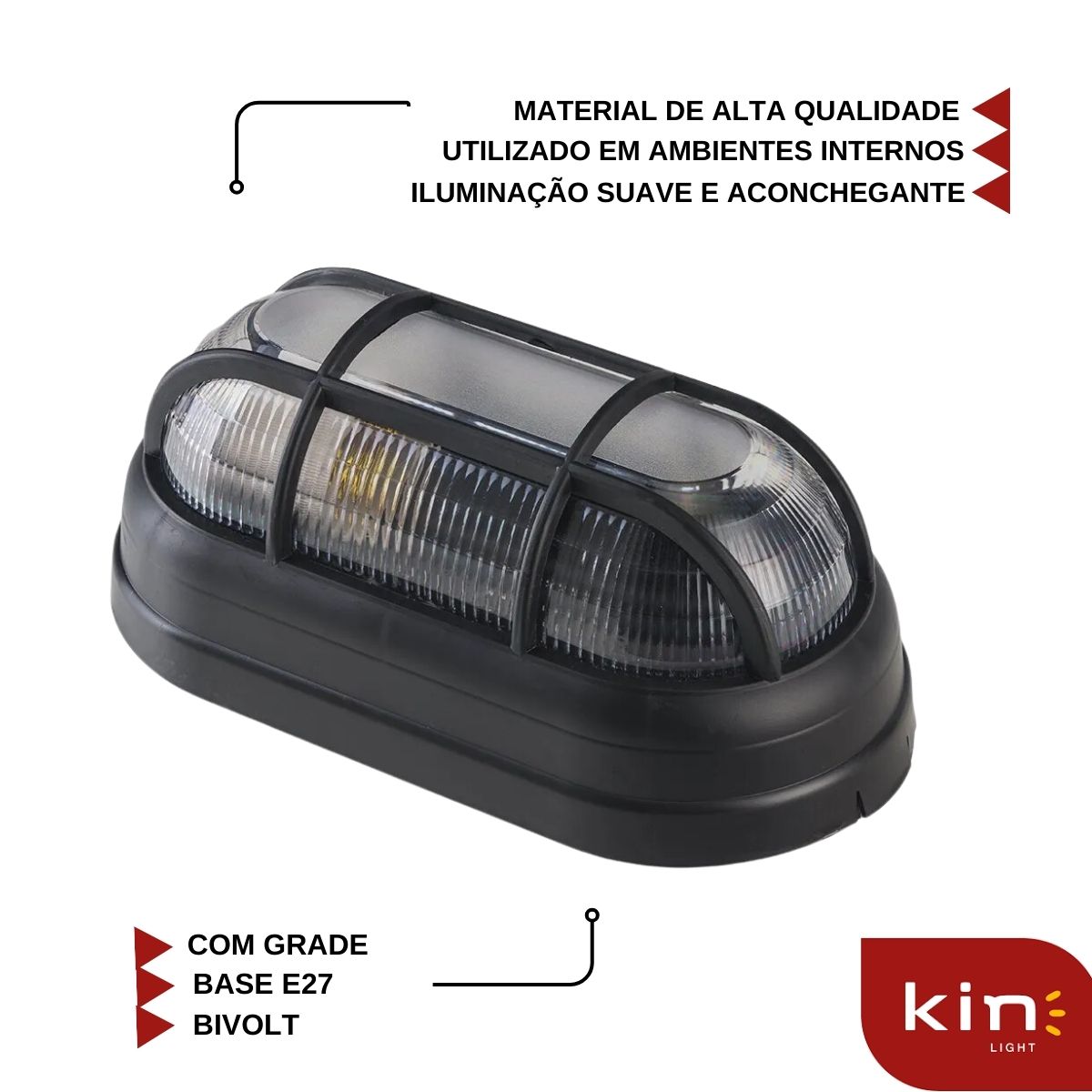 Luminária Tartaruga Com Grade Preto - Kin Light
