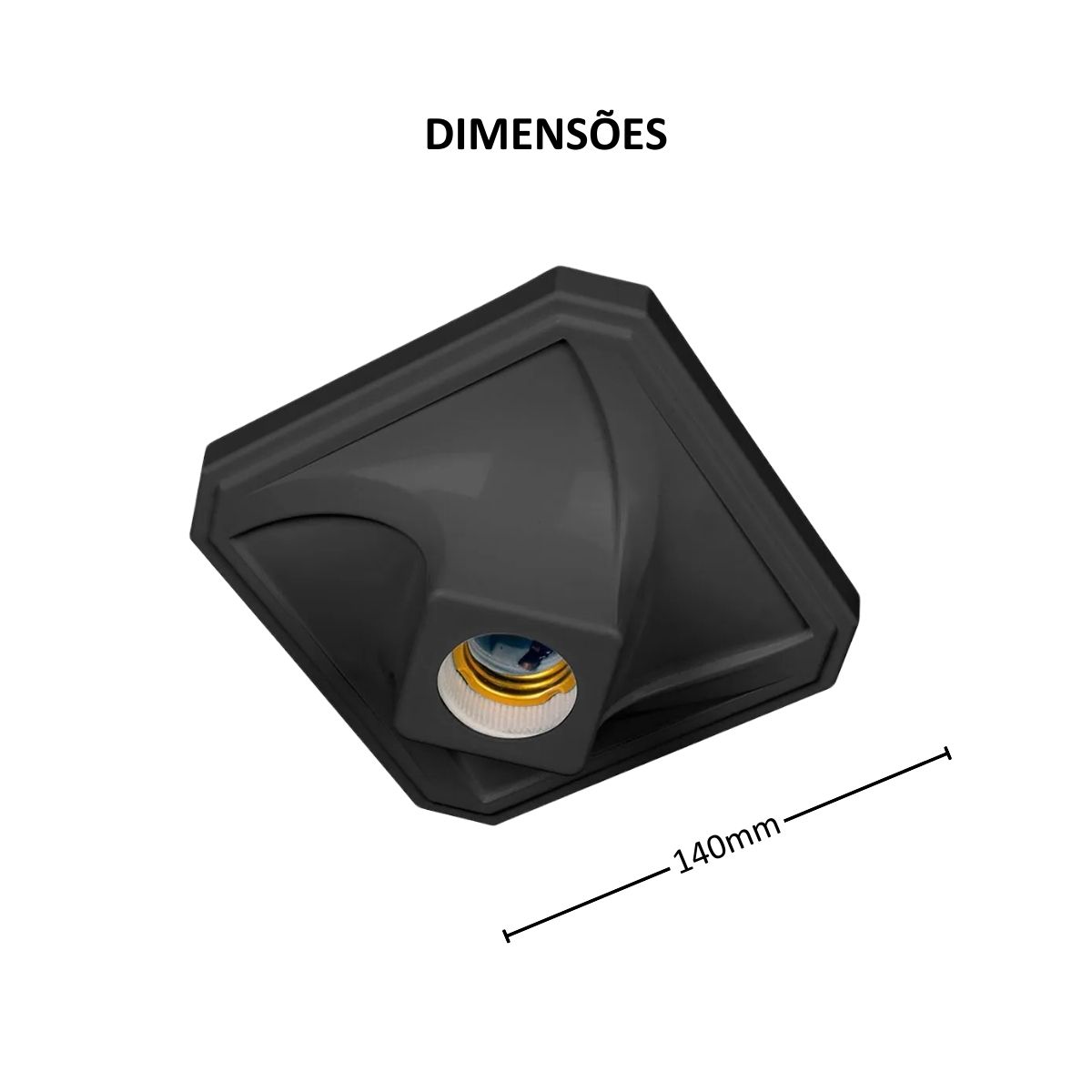 Plafon Sobrepor Quadrado Preto - Kin Light