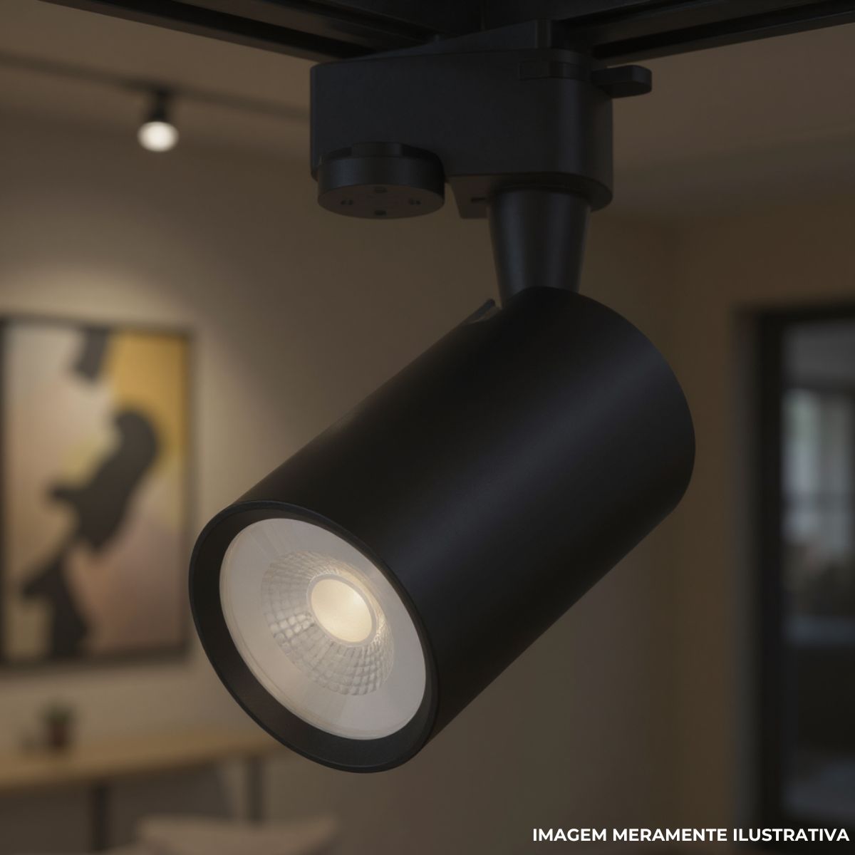 Luminária Spot Led Trilho Redondo Preto 5W Bivolt 3000K Branco Quente 325Lm Foco Direcionável - Luminatti