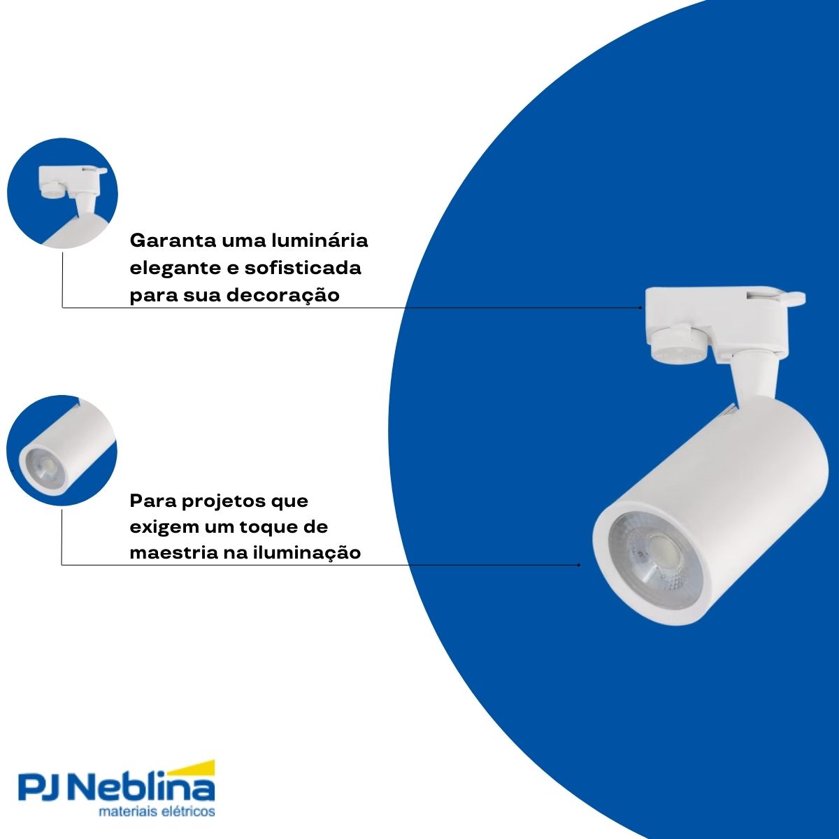 Luminária Spot Led Trilho Redondo Branco 5W Bivolt 4000K Branco Neutro 325Lm Foco Direcionável (Facho 52G) - Luminatti