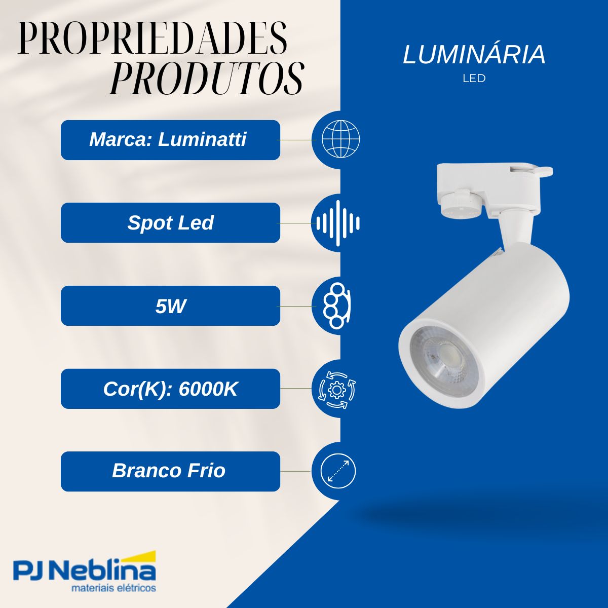 Luminaria Spot Led Trilho Red Bc 5w Bivolt 6000k Branco Frio