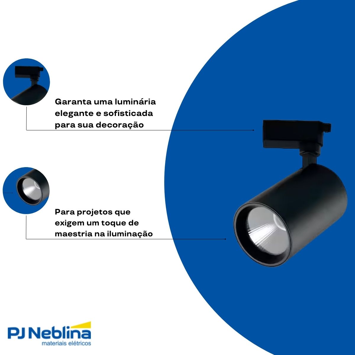 Luminária Spot Led Trilho Redondo Preto 10W Bivolt 3000K Branco Quente 700Lm Foco Direcionável (Facho 22G) - Luminatti