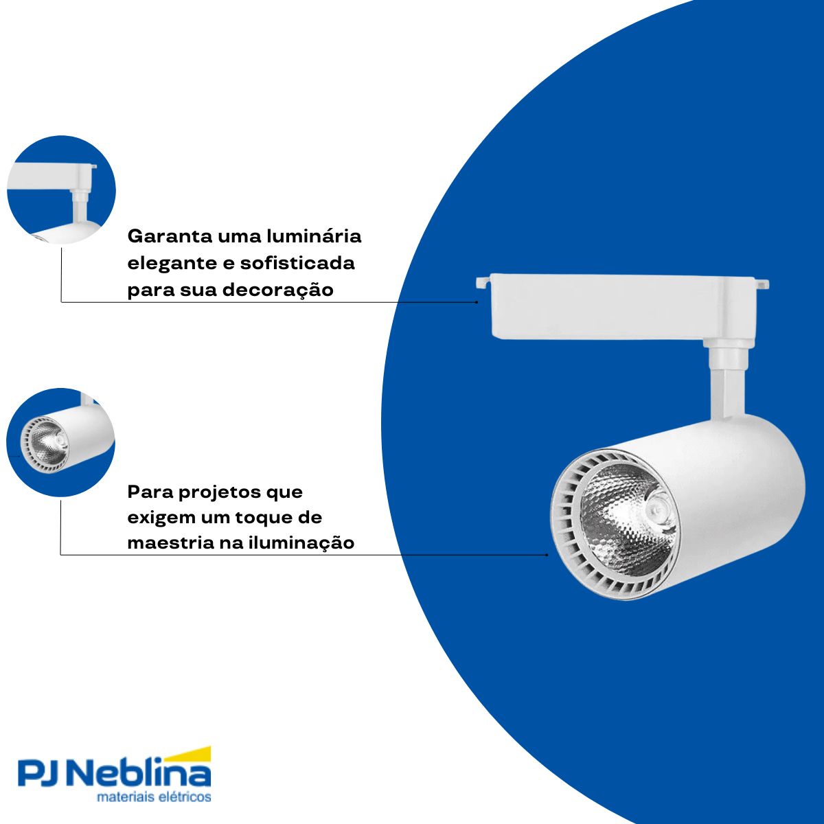 Luminária Spot Led Trilho Redondo Branco 10W Bivolt 4000K Branco Neutro 700Lm Foco Direcionável (Facho 23G) - Luminatti