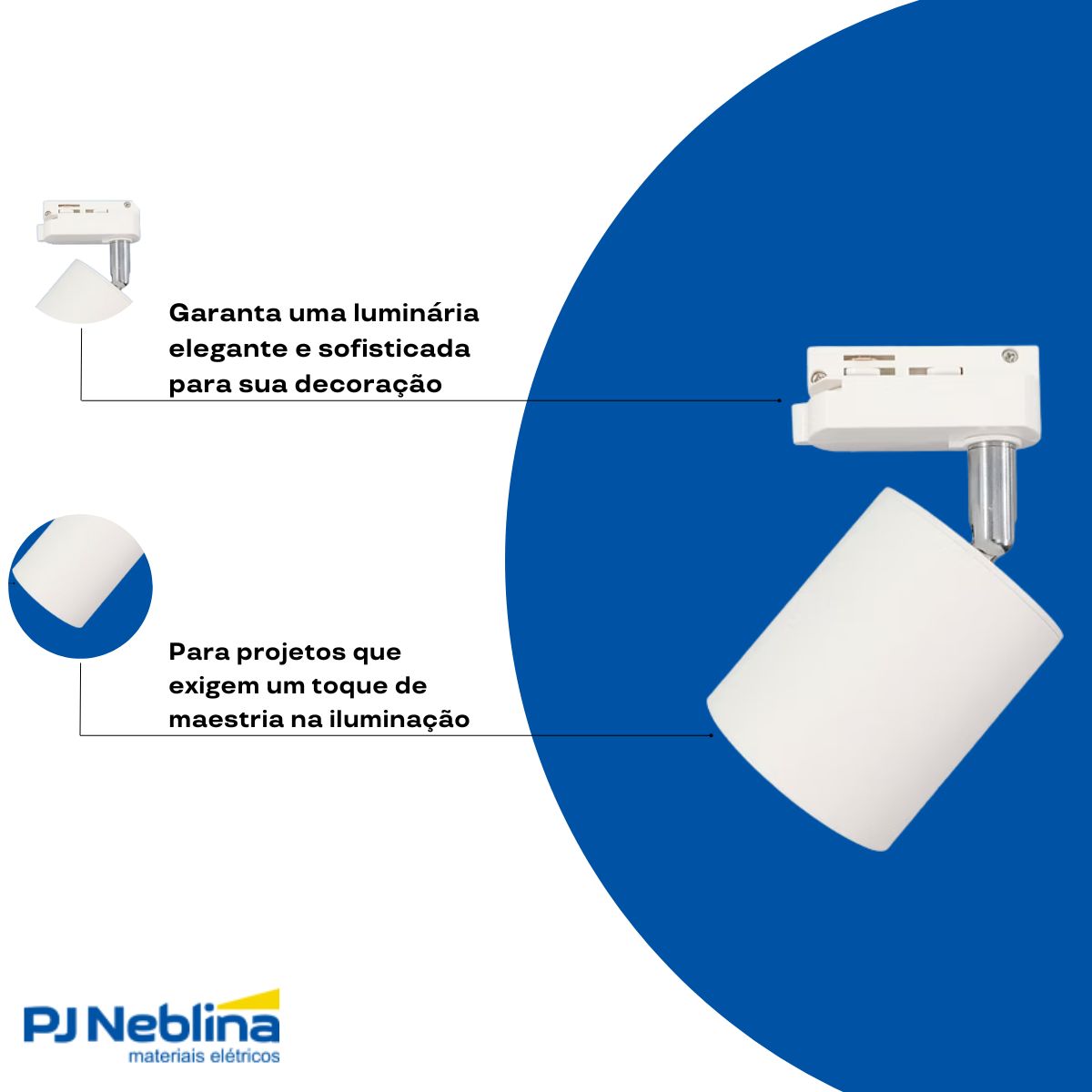 Luminária Spot Trilho Redondo Branco P/Lâmpada Dicroica Gu10 250V - Luminatti