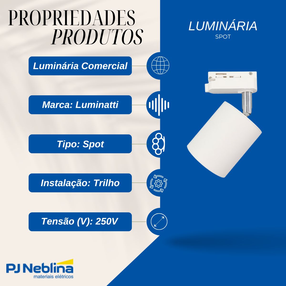 Luminária Spot Trilho Redondo Branco P/Lâmpada Par20 8W E27 250V - Luminatti