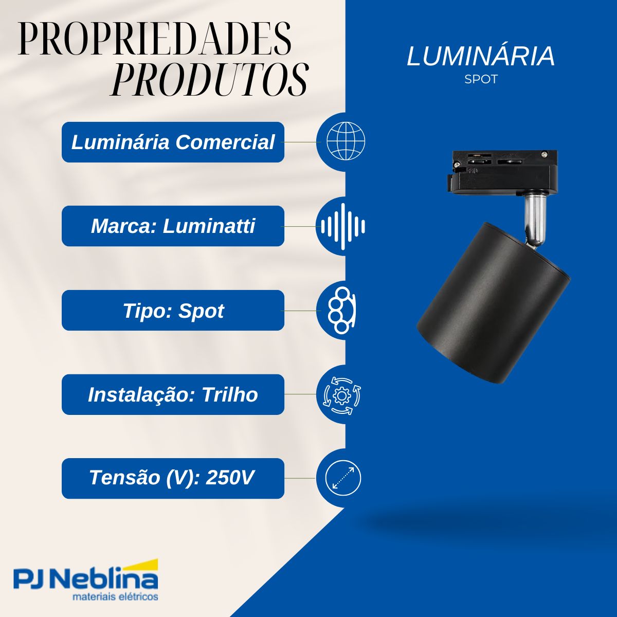 Luminária Spot Trilho Redondo Preto P/Lâmpada Par20 8W E27 250V - Luminatti