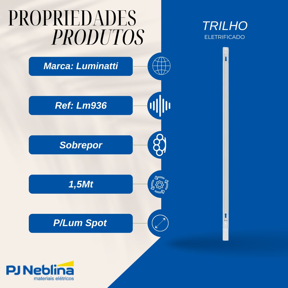 Trilho Eletrificado Sobrepor 1,5mt P/lum Spot Bc