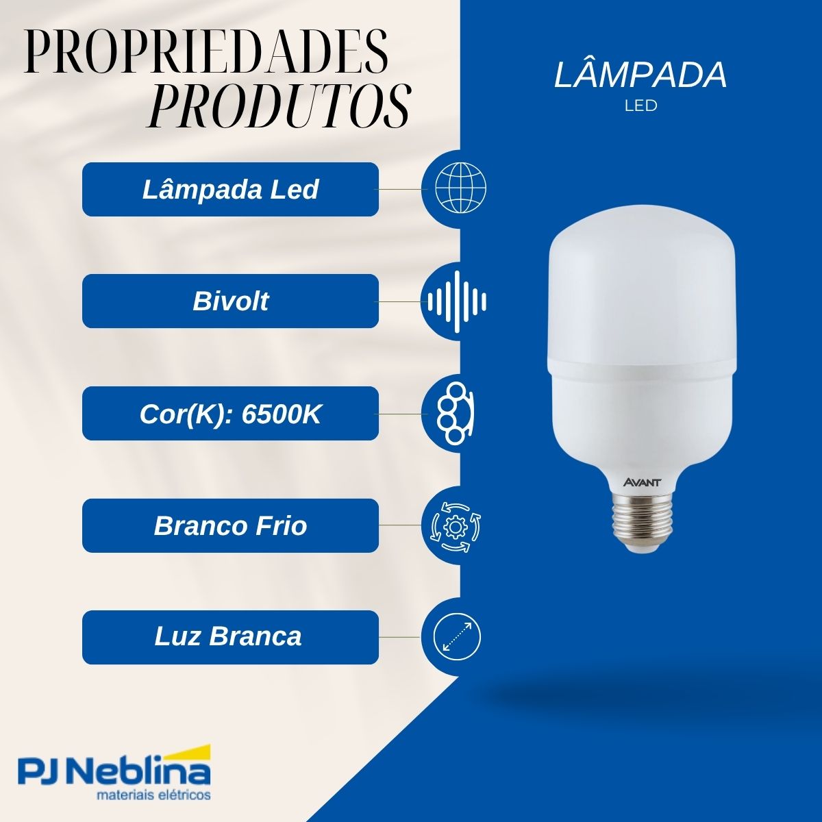 Lâmpada Led Bulbo Alta Potencia T 20W Bivolt E27 6500K Branco Frio Luz Branca 1600Lm - Avant