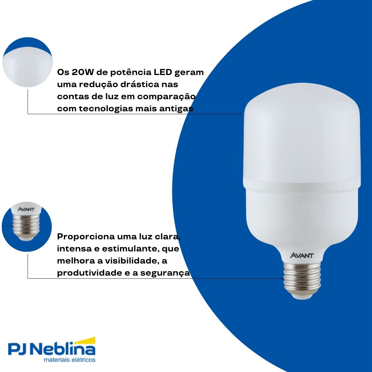 Lâmpada Led Bulbo Alta Potencia T 20W Bivolt E27 6500K Branco Frio Luz Branca 1600Lm - Avant