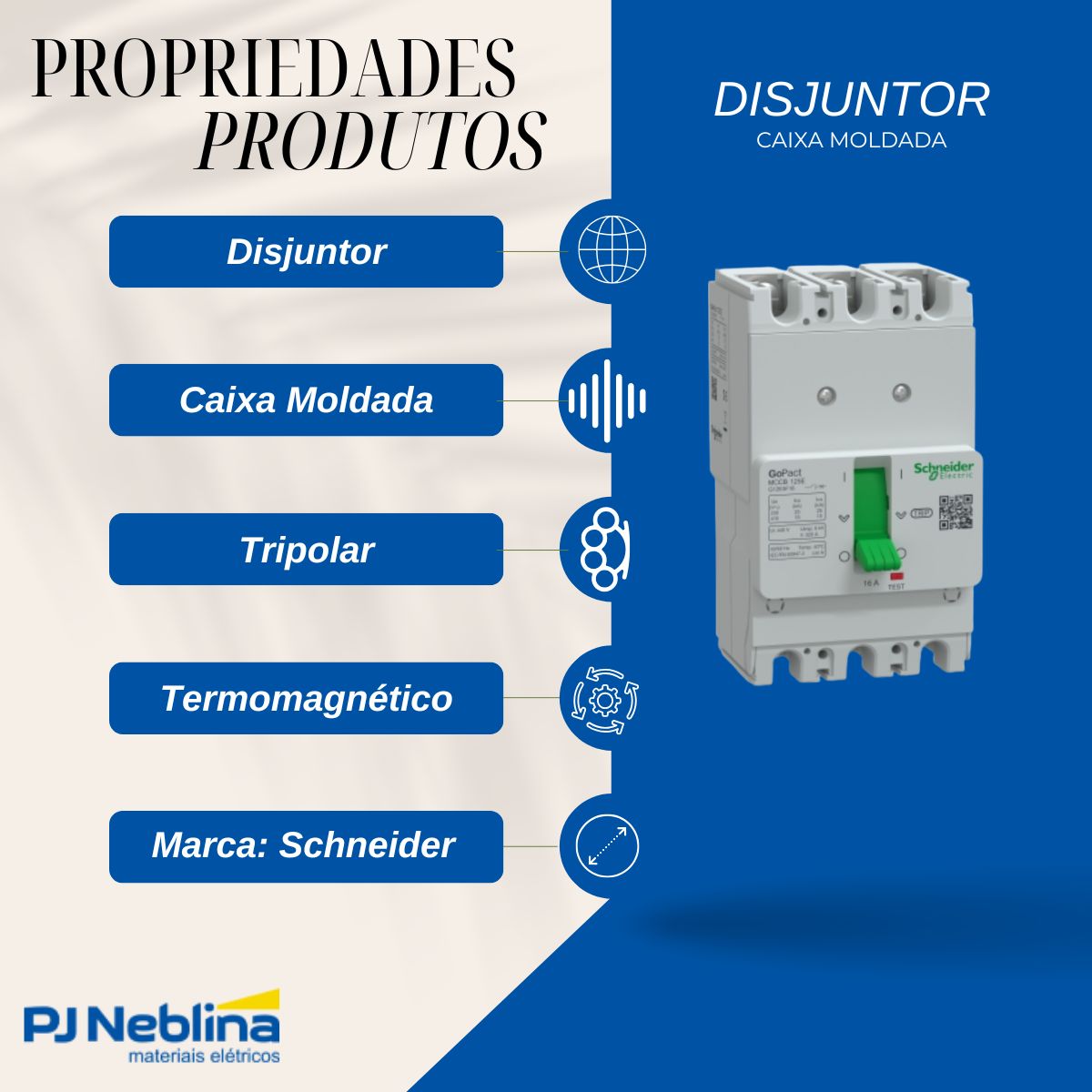Disjuntor Caixa Moldada Tripolar 16A 15Ka 380/415V 50/60Hz - Schneider