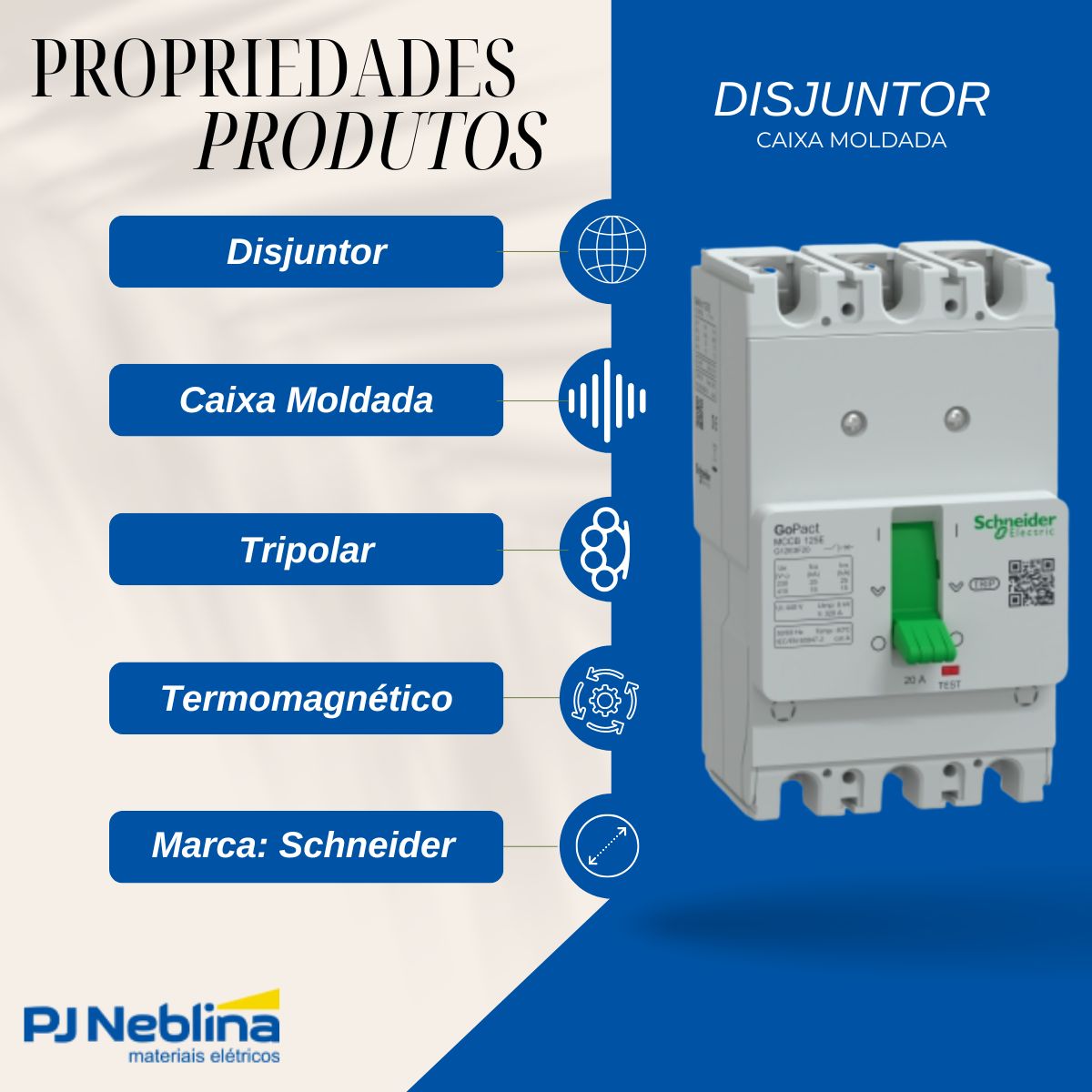 Disjuntor Caixa Moldada Tripolar 20A 15Ka 380/415V 50/60Hz - Schneider