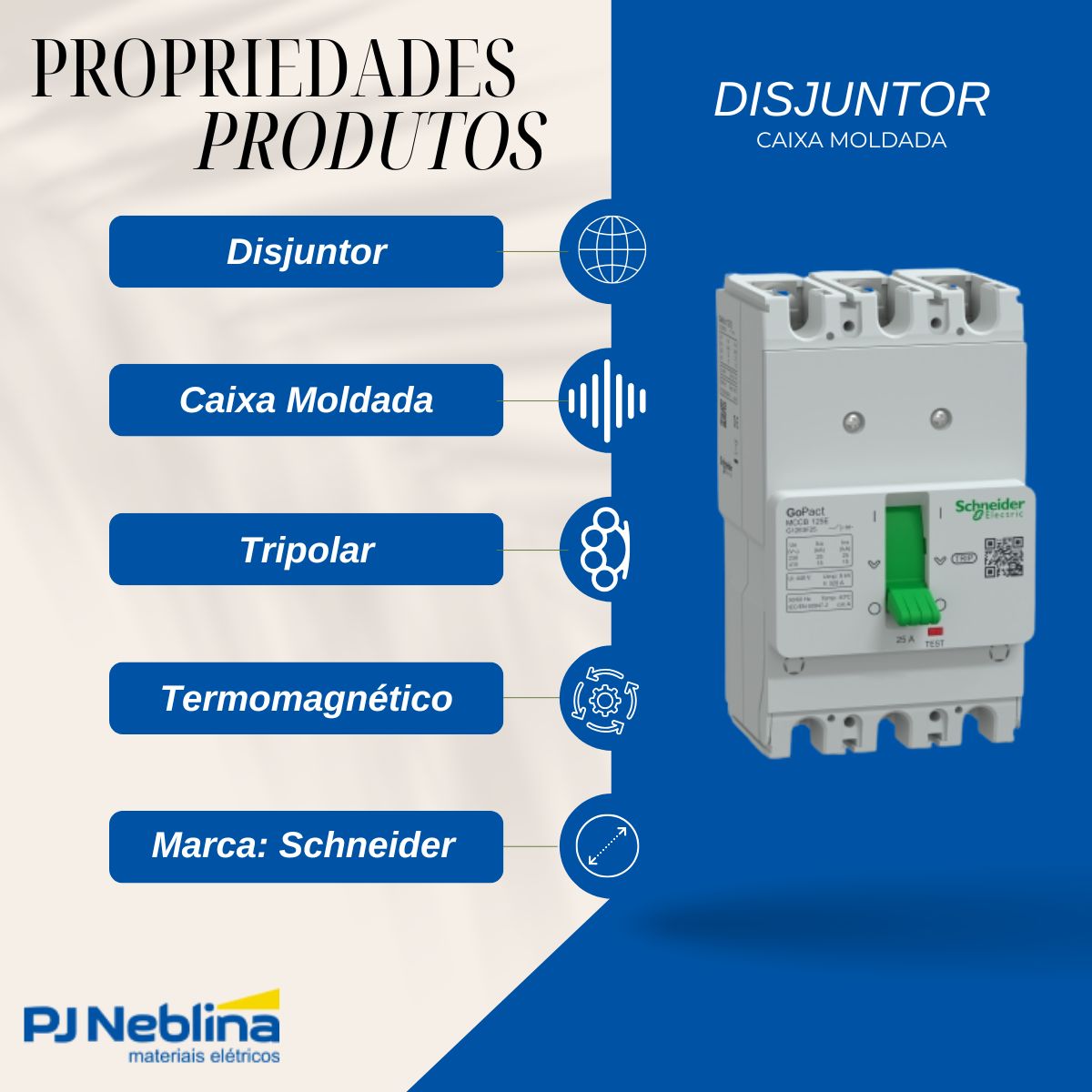 Disjuntor Caixa Moldada Tripolar 25A 15Ka 380/415V 50/60Hz - Schneider