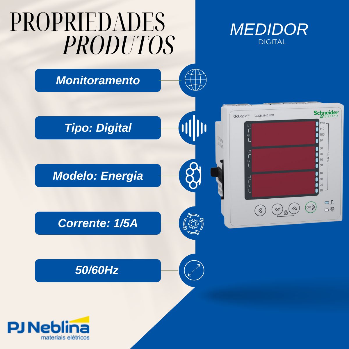 Medidor Digital de Energia 1/5A 48-277Vca/Cc 50/60Hz Cl1 IP30/IP51 - Schneider