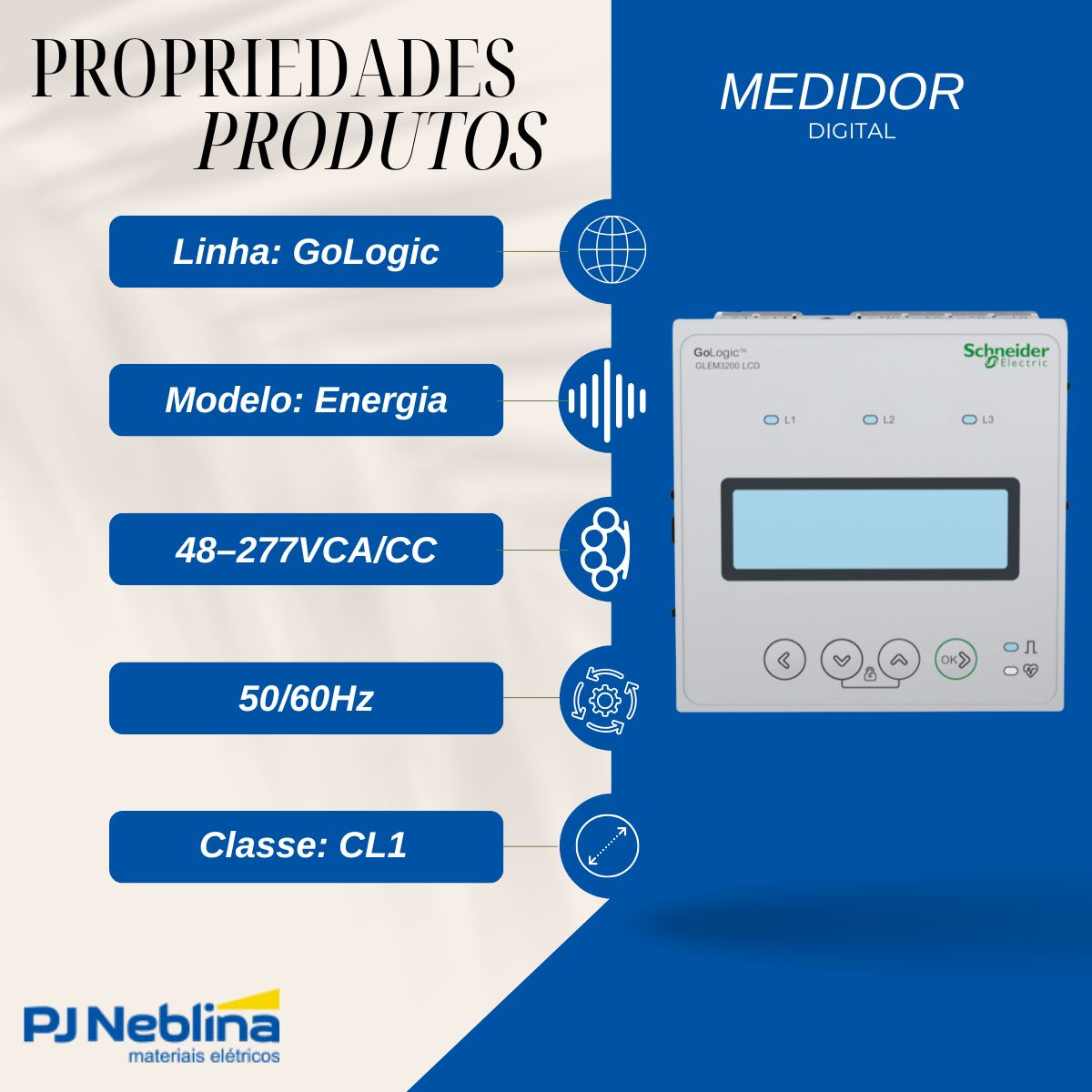 Medidor Digital Energia 1/5A 48-277Vca/Cc 50/60Hz Cl1 Modbus Rtu 96X96Mm Ip30/Ip51 Rs485 - Schneider
