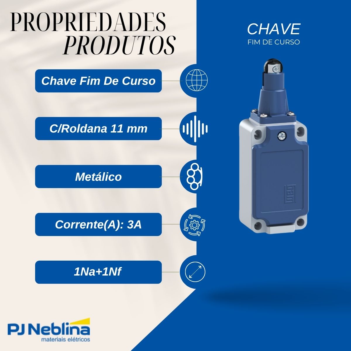 Chave Fim De Curso Pistão C/Roldana 11 mm 3A 1Na+1Nf - Weg