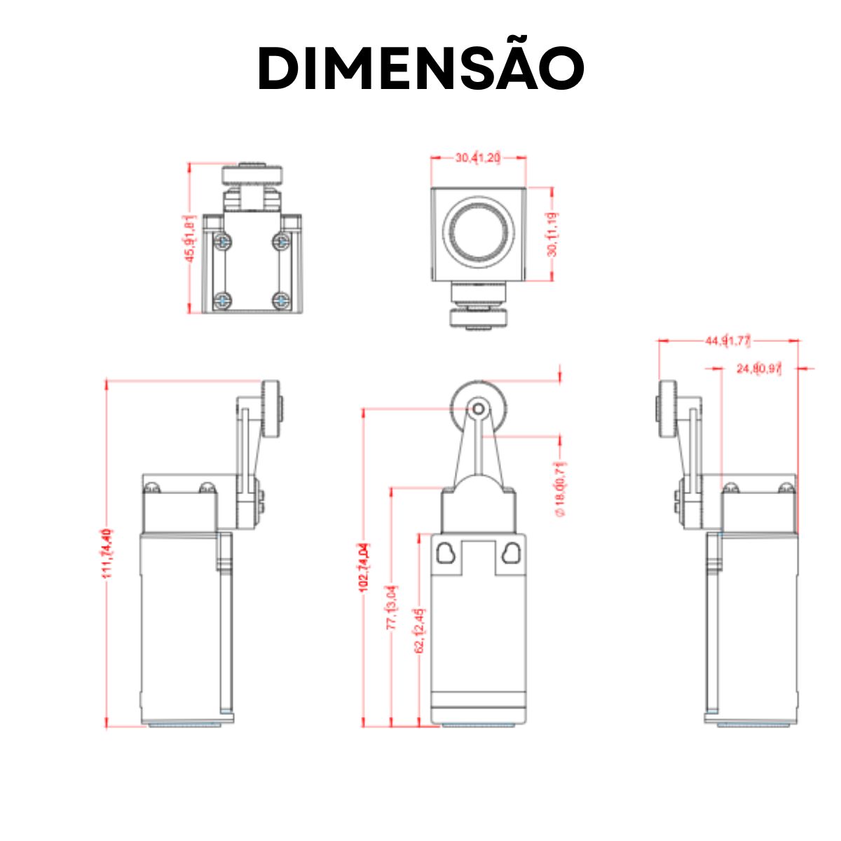 Chave Fim De Curso Alavanca Com Roldana 18Mm 3A 1Na+1Nf Ip65 - Weg