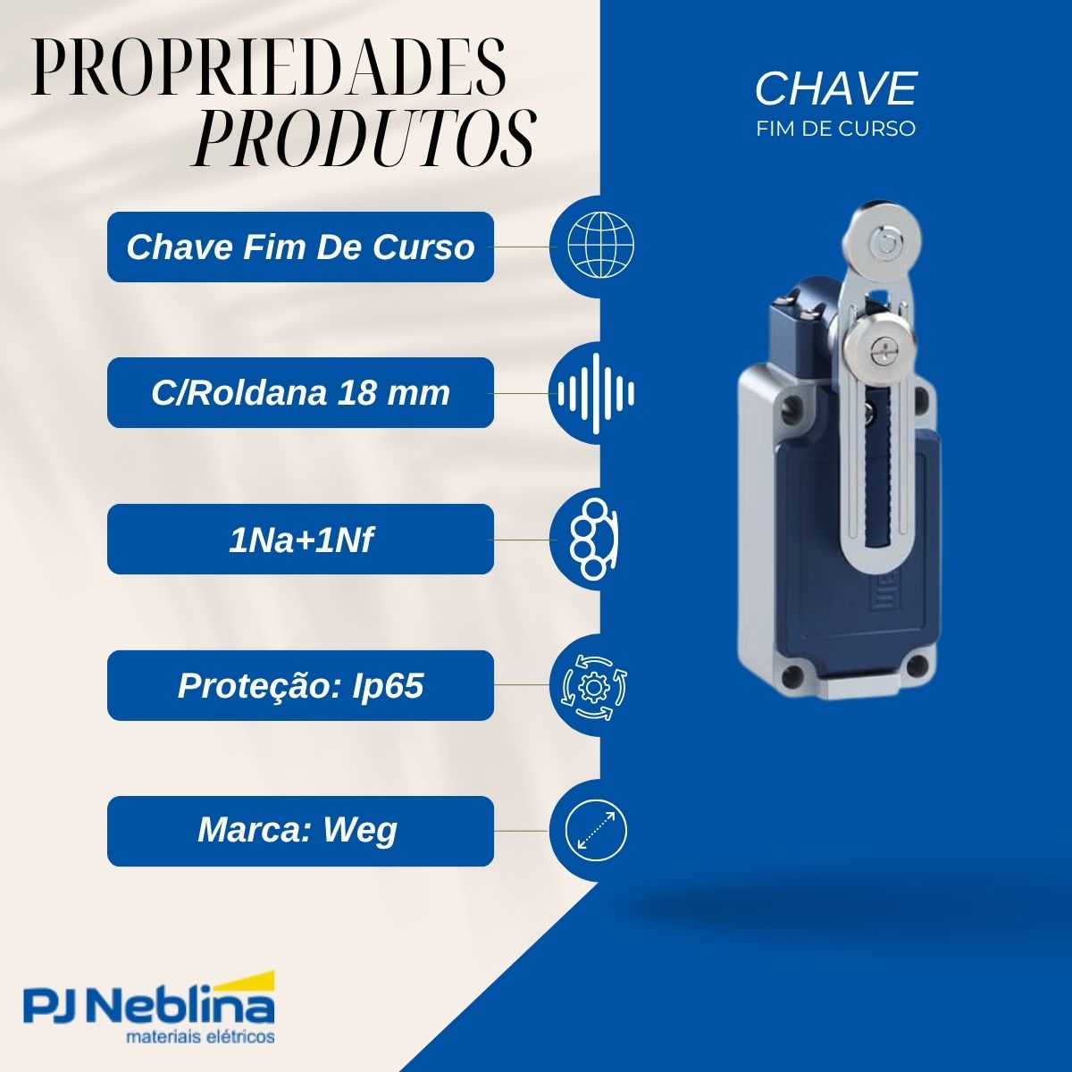 Chave Fim De Curso Alavanca Ajustável C/Roldana 18Mm 3A 1Na+1Nf Ip65 - Weg