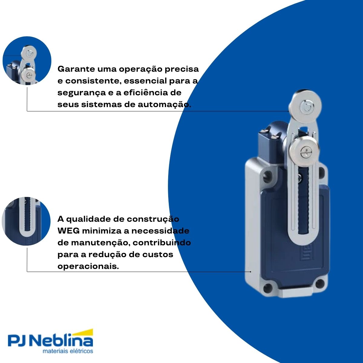 Chave Fim De Curso Alavanca Ajustável C/Roldana 18Mm 3A 1Na+1Nf Ip65 - Weg