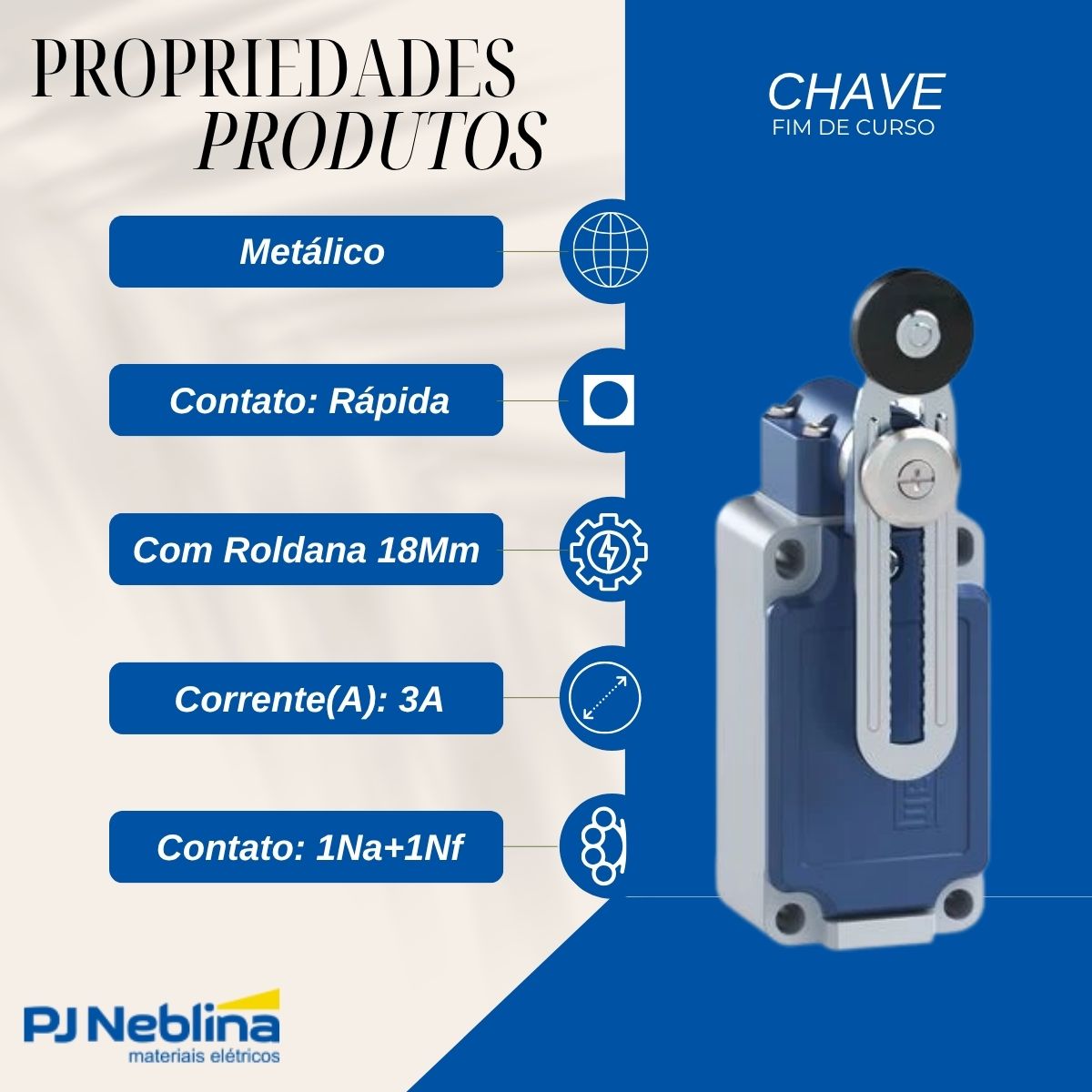 Chave Fim De Curso Alavanca Ajustável Com Roldana 18Mm 3A 1Na+1Nf Ip65 - Weg