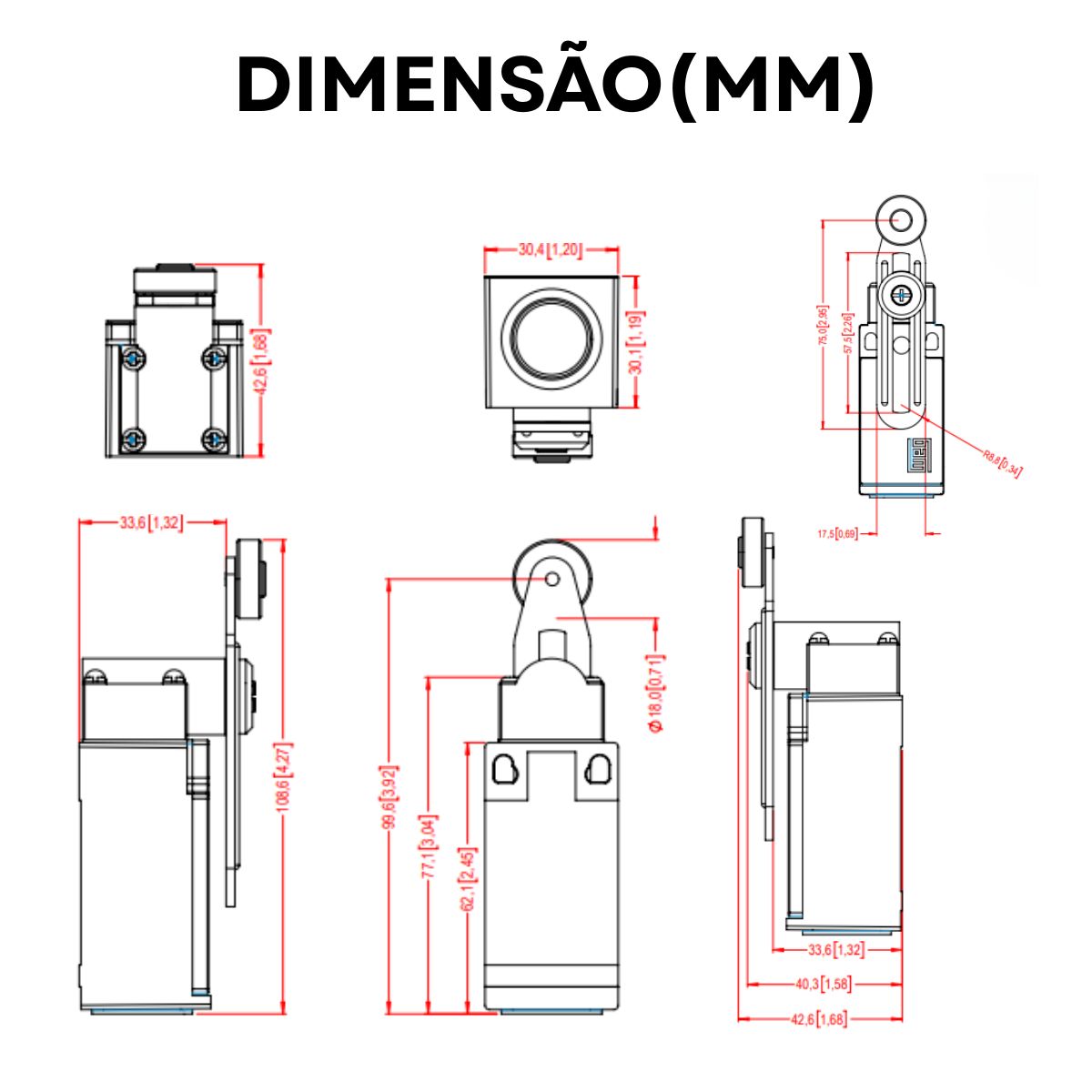 Chave Fim De Curso Alavanca Ajustável Com Roldana 18Mm 3A 1Na+1Nf Ip65 - Weg