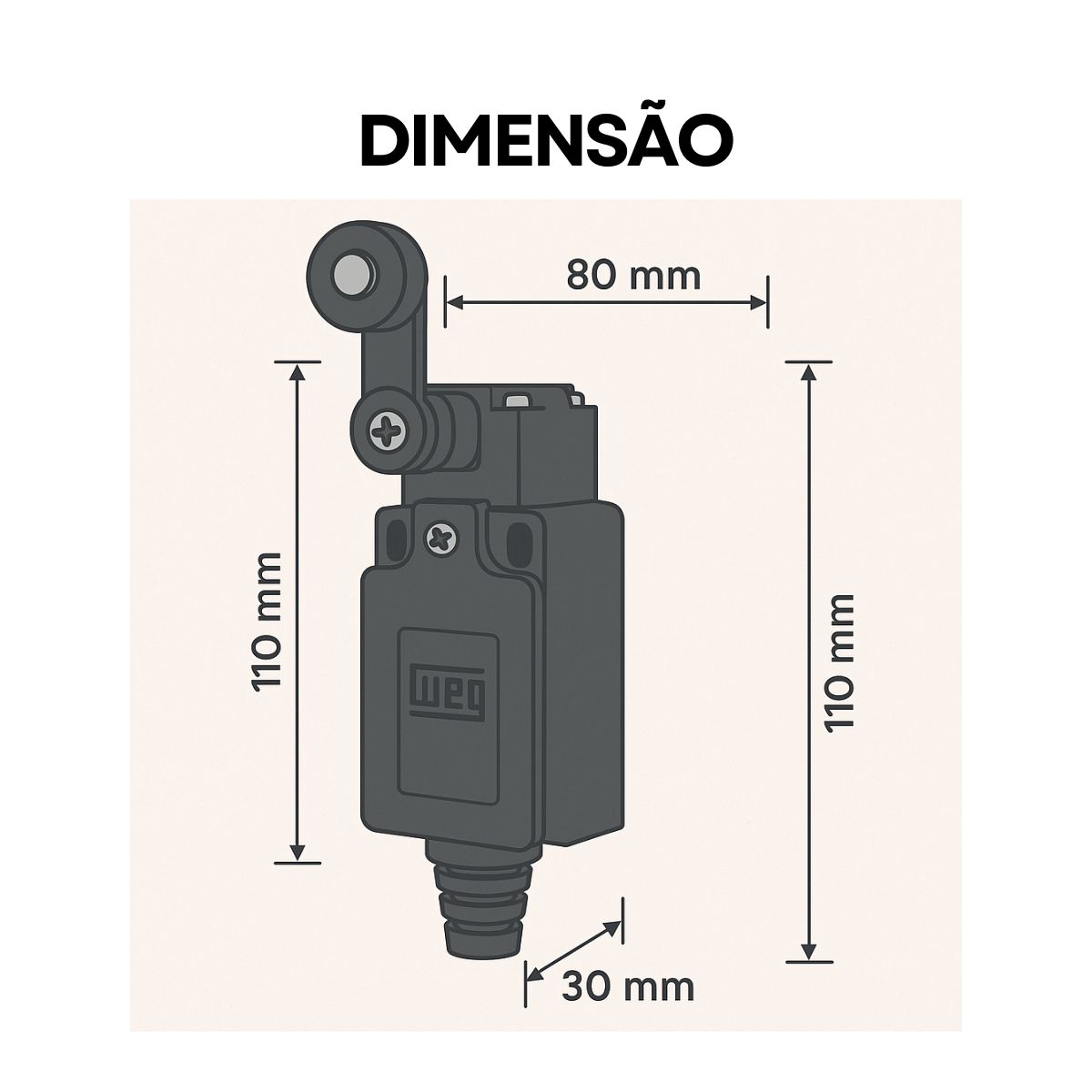 Atuador Chave Fim De Curso Alavanca Com Roldana 18Mm Plástico 2 Direções Weg
