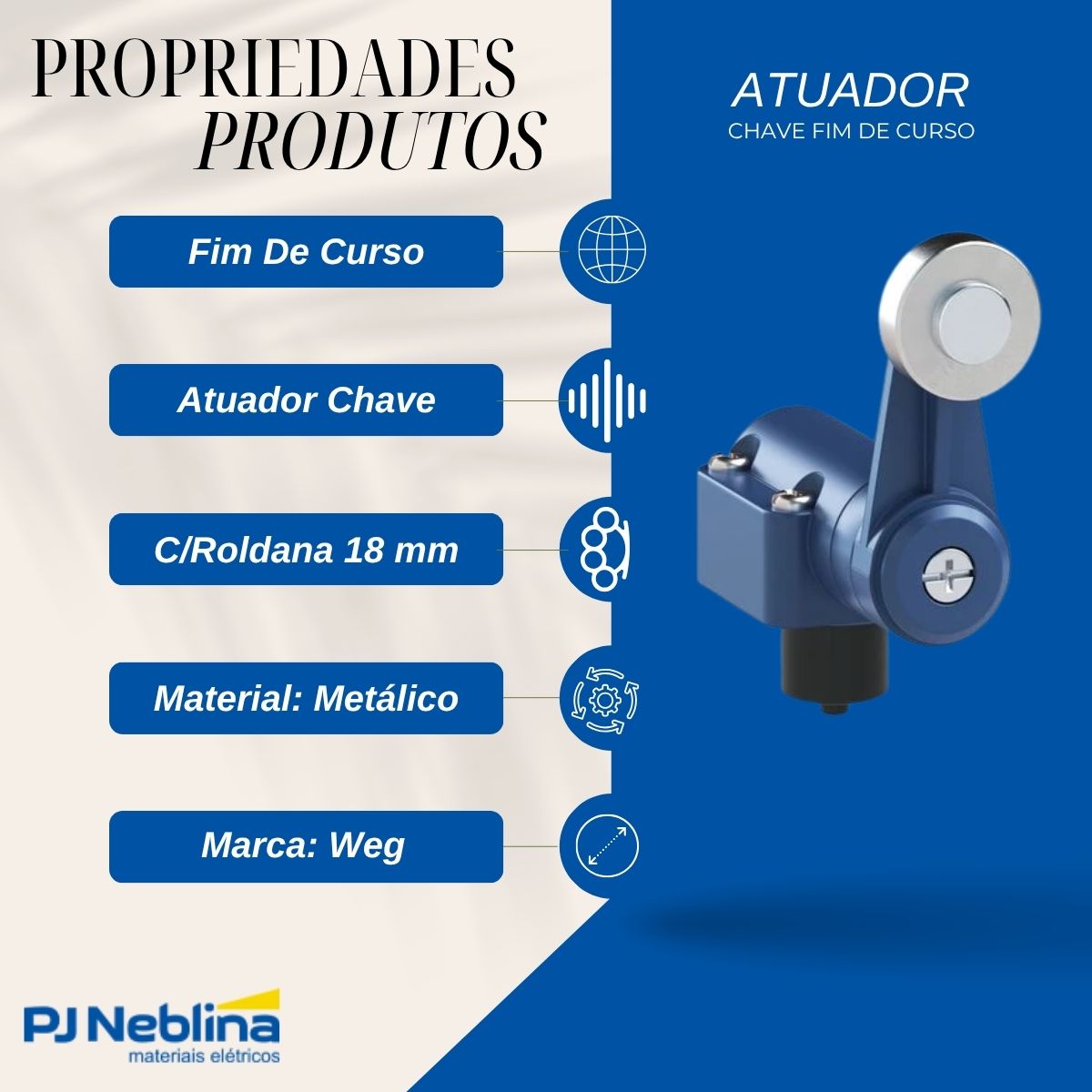 Atuador Chave Fim De Curso Alavanca C/Roldana 18 mm Metálico - Weg