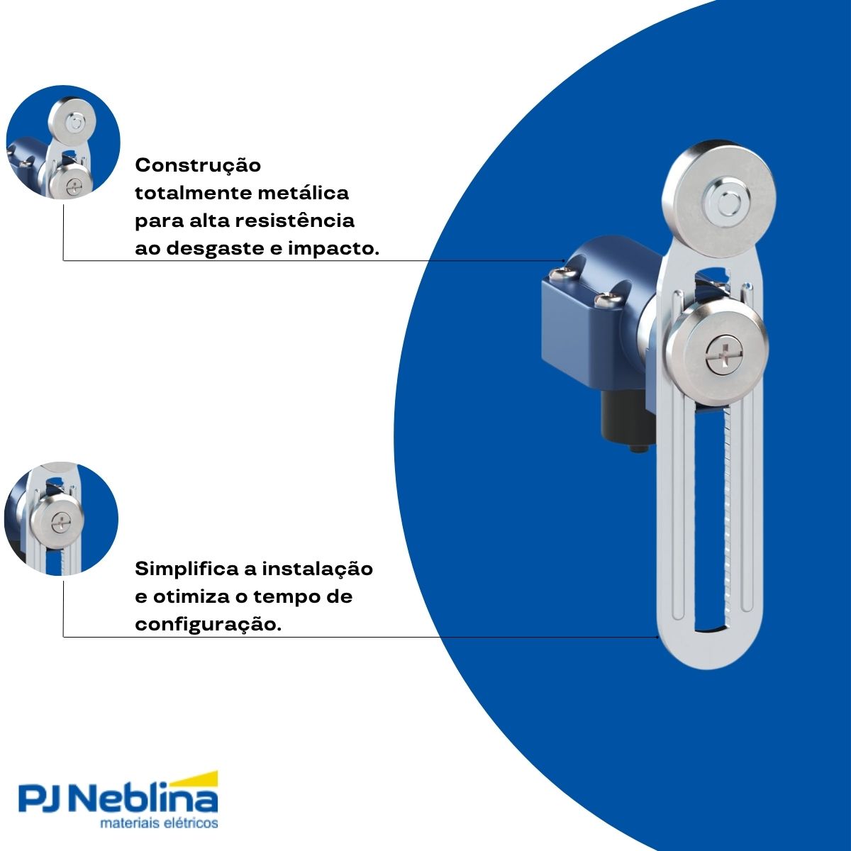 Atuador Chave Fim De Curso Alavanca Ajustável C/Roldana 18Mm Metálico 2 Direções - Weg
