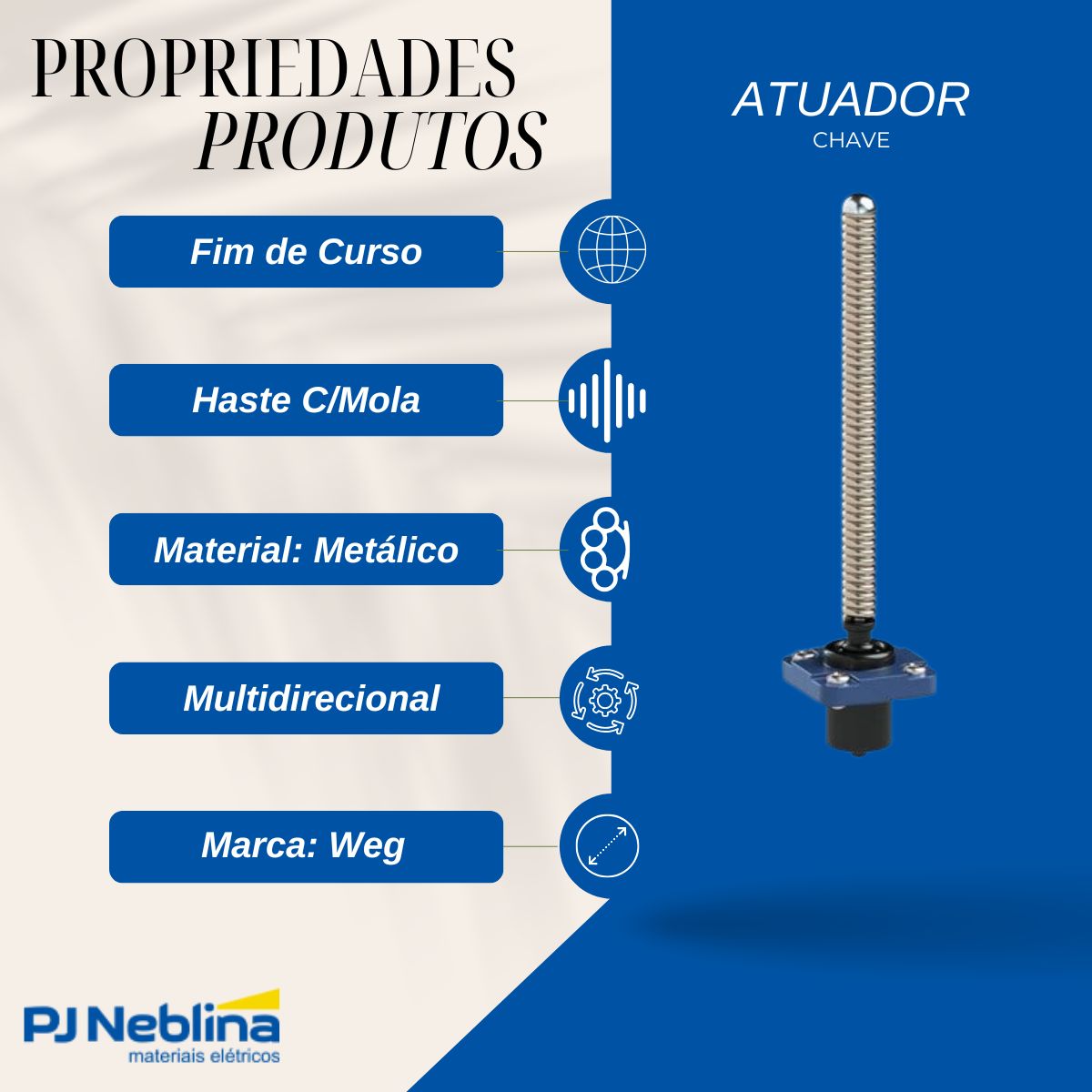 Atuador Chave Fim De Curso Haste C/Mola Metálico Multidirecional - Weg