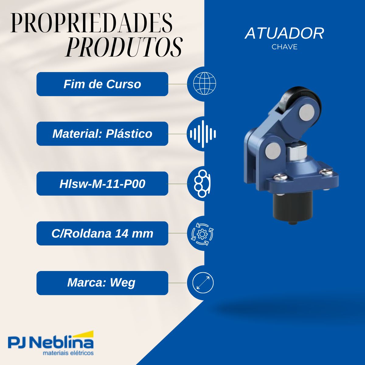 Atuador Chave Fim De Curso Alavanca C/Roldana 14 mm Plástico - Weg