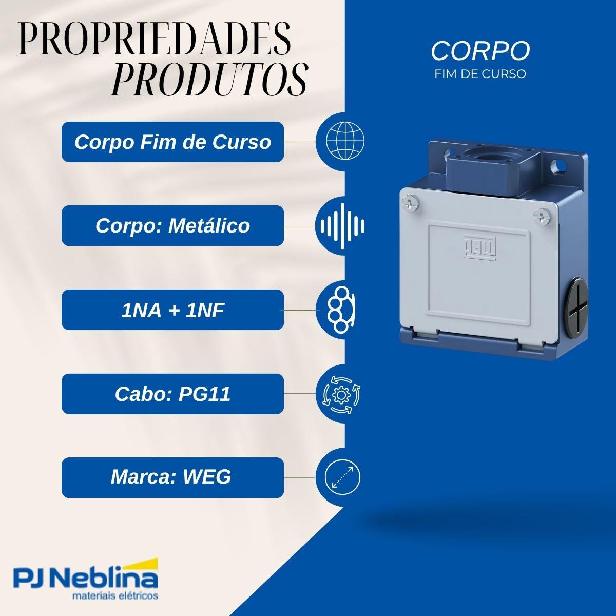 Corpo Fim De Curso 1Na+1Nf Ação Rápida Metálico Clássico Pg11 67X60X30Mm - Weg