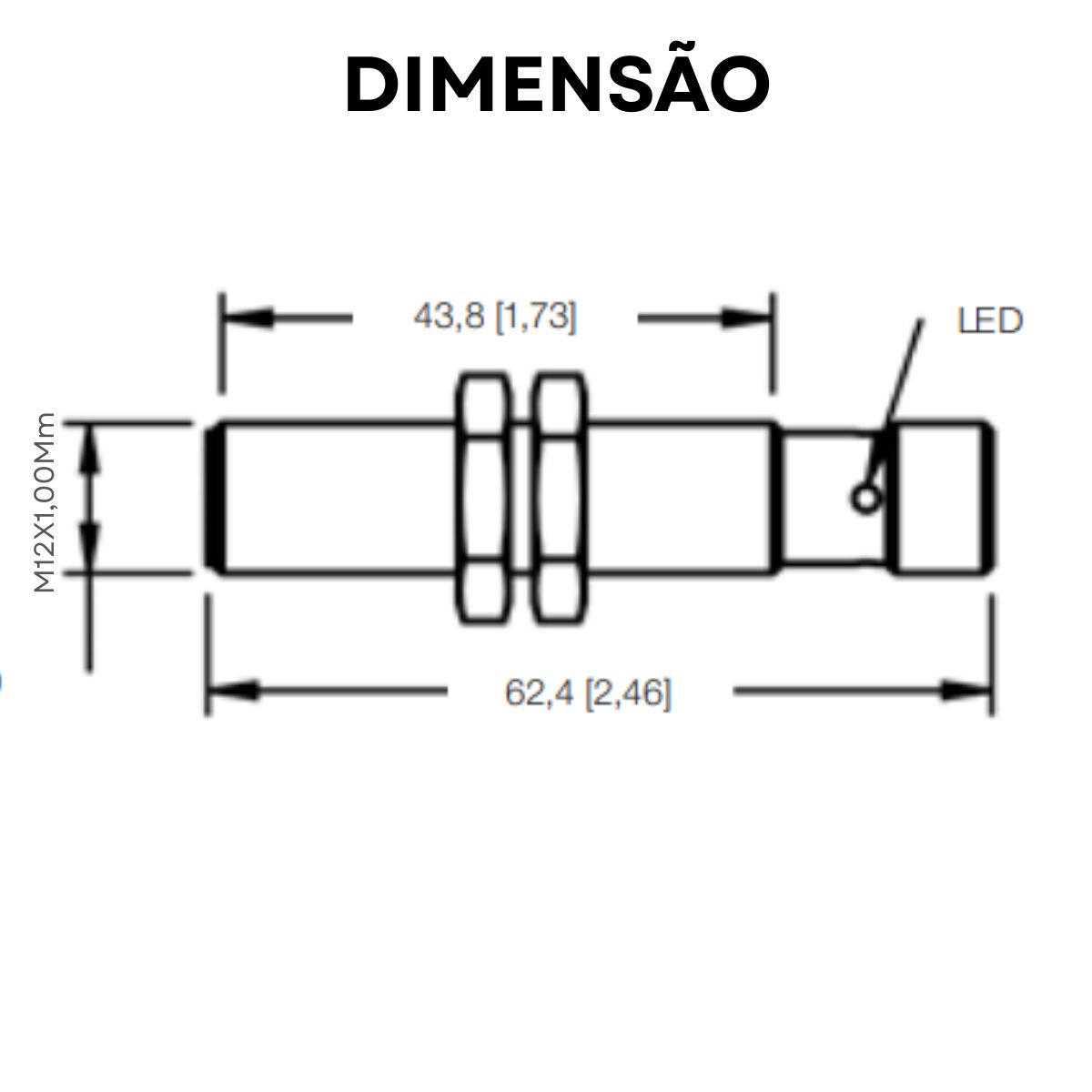 Sensor Indutivo Cilíndrico Roscado Sn=4Mm M12X1,00Mm Latao Niquelado 4 Fios 10-30Vcc Conector M12 4 Pinos Pnp 1Na+1Nf 1 Led - Weg