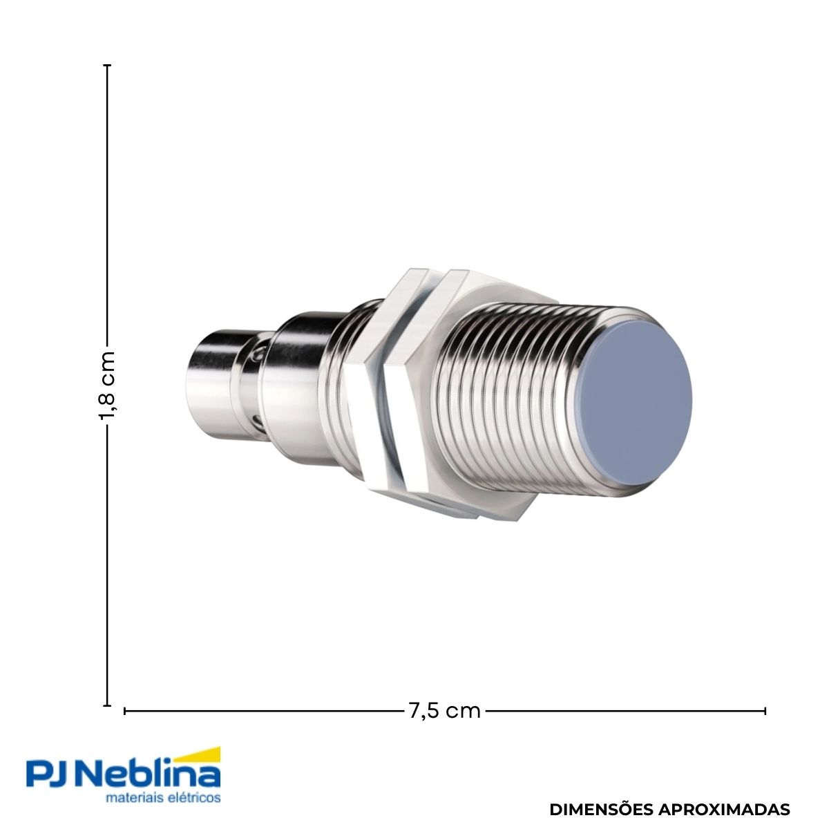 Sensor Indutivo Cilíndrico Roscado Sn=8Mm M18X1,00 mm Latão Niquelado 4 Fios 10-30Vcc Conector M12 4 Pinos Pnp 1Na+1Nf 1 Led - Weg