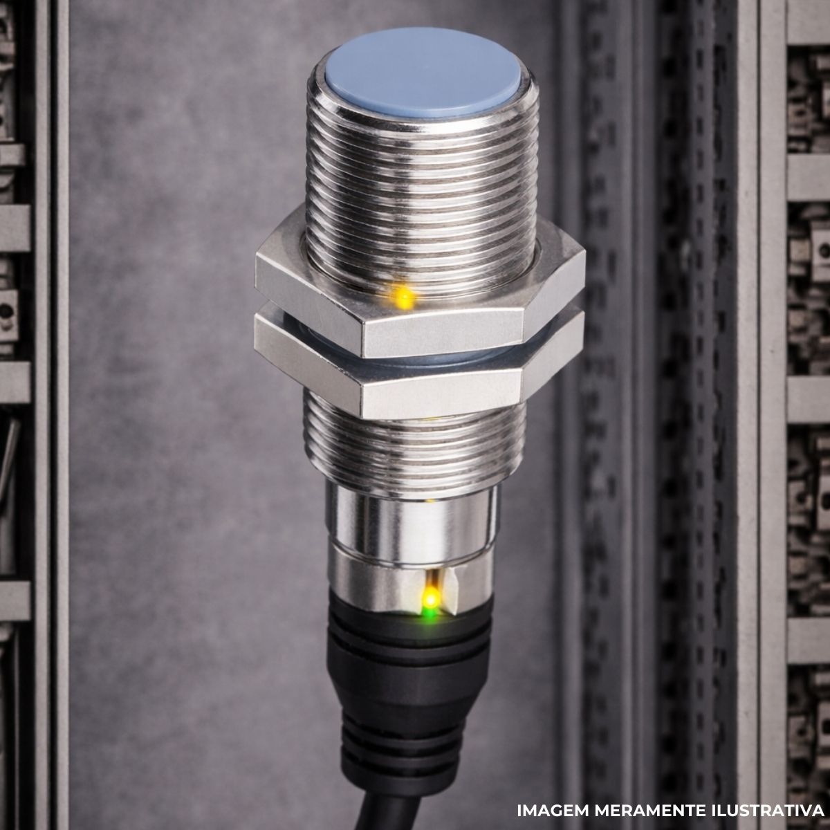 Sensor Indutivo Cilíndrico Roscado Sn=8Mm M18X1,00 mm Latão Niquelado 4 Fios 10-30Vcc Conector M12 4 Pinos Pnp 1Na+1Nf 1 Led - Weg