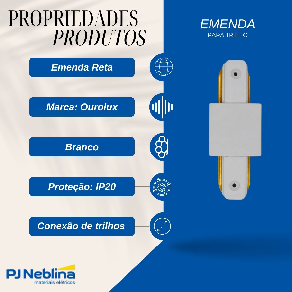 Emenda Reta P/Trilho Eletrificado Branco Ip20 - Ourolux