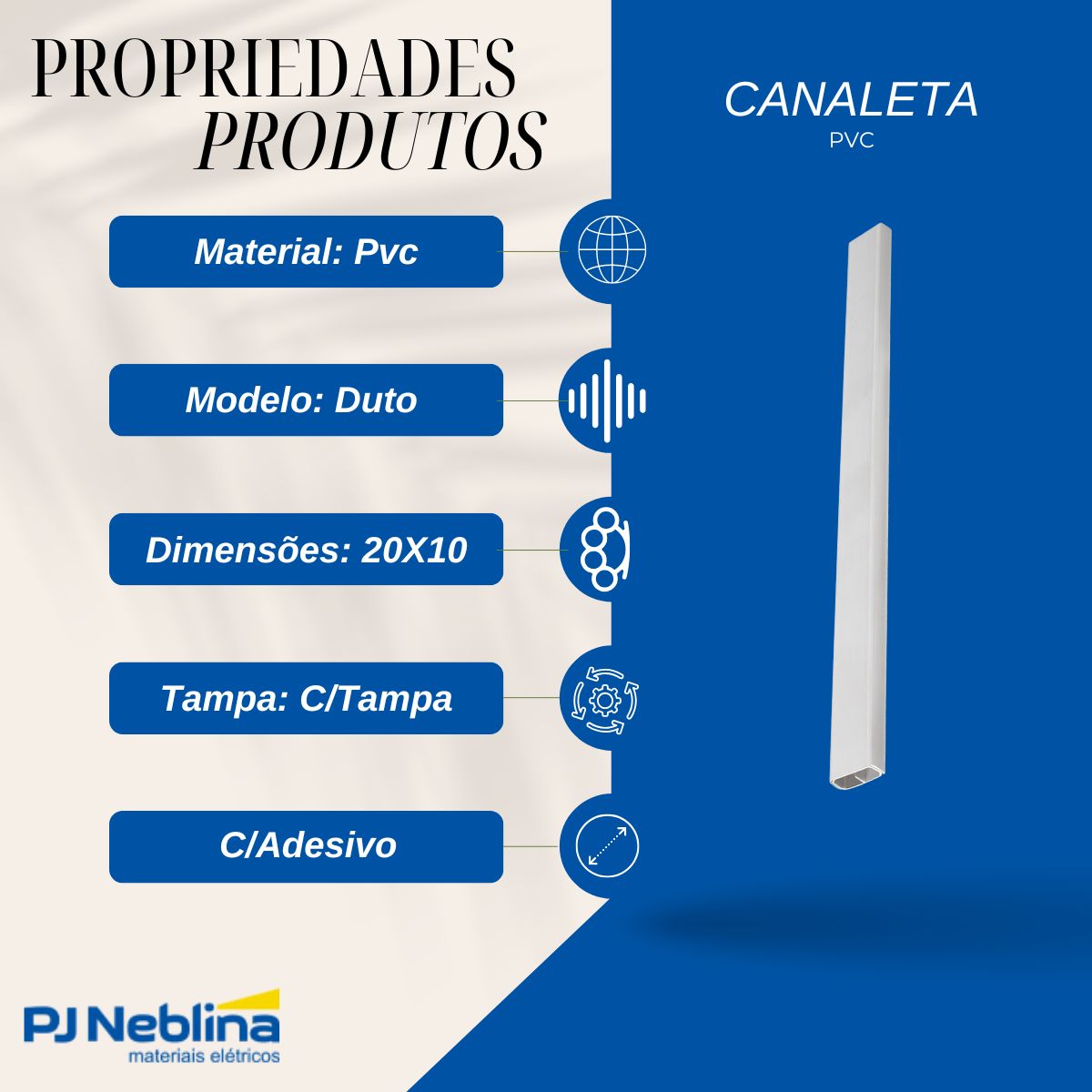Canaleta Pvc Duto 20X10 Branco C/Tampa C/Adesivo - Steck