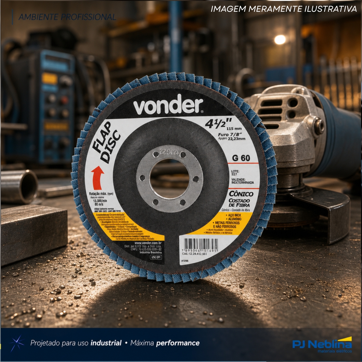 Disco Desbaste Flap 4.1/2X115Mm 7/8 22,23Mm G60 13300Rpm Aço Inox/Carbono Perfil Cônico/Costado Fibra Vidro - Vonder